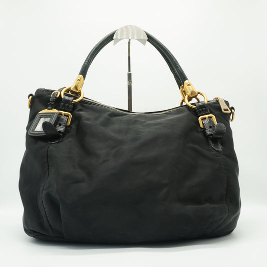 Prada Tessuto Nylon Two Way Shoulder Bag Black Medium GHW