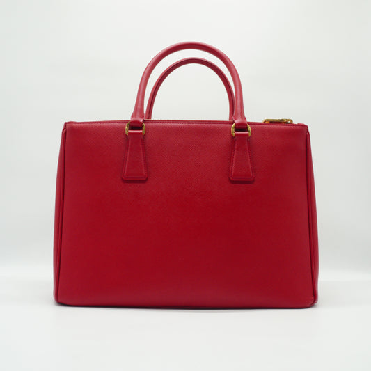 Prada Safiano Lux Galleria Double Zip Front Pocket Red Medium GHW