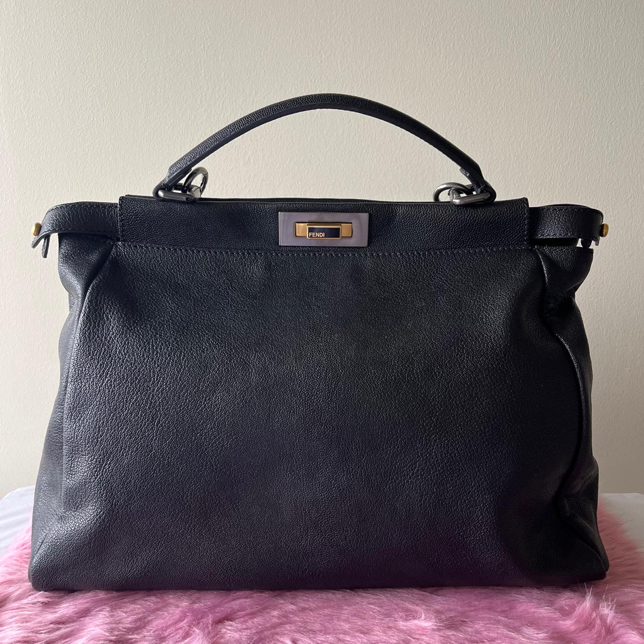 Fendi Peekaboo Top Handle Bag Leather Black β 8"H x 13"L x 4.7"W
