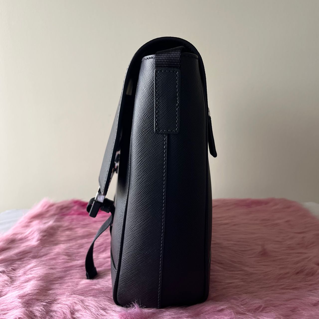 Prada Saffiano Travel Shoulder Bag Black (Men's) β 8.3"H x 11.8"L x 3.1"W