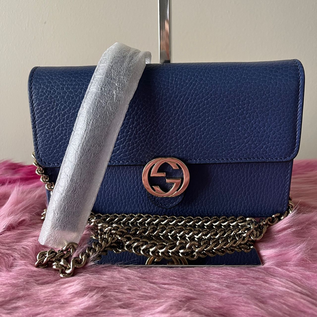 Gucci Interlocking Wallet on Chain Dark Blue β 4.5"H x 7.5"L x 1.4"W