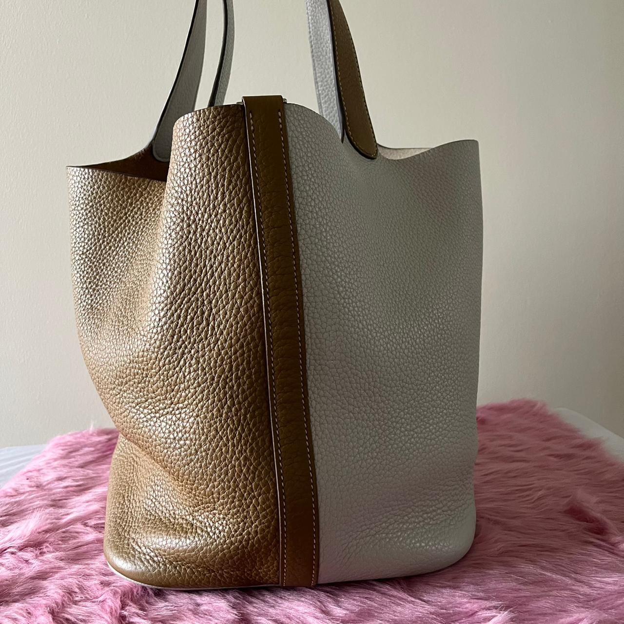 Hermès Picotin MM Gray & Brown – 8.5"H x 8.7"L x 6.7"W