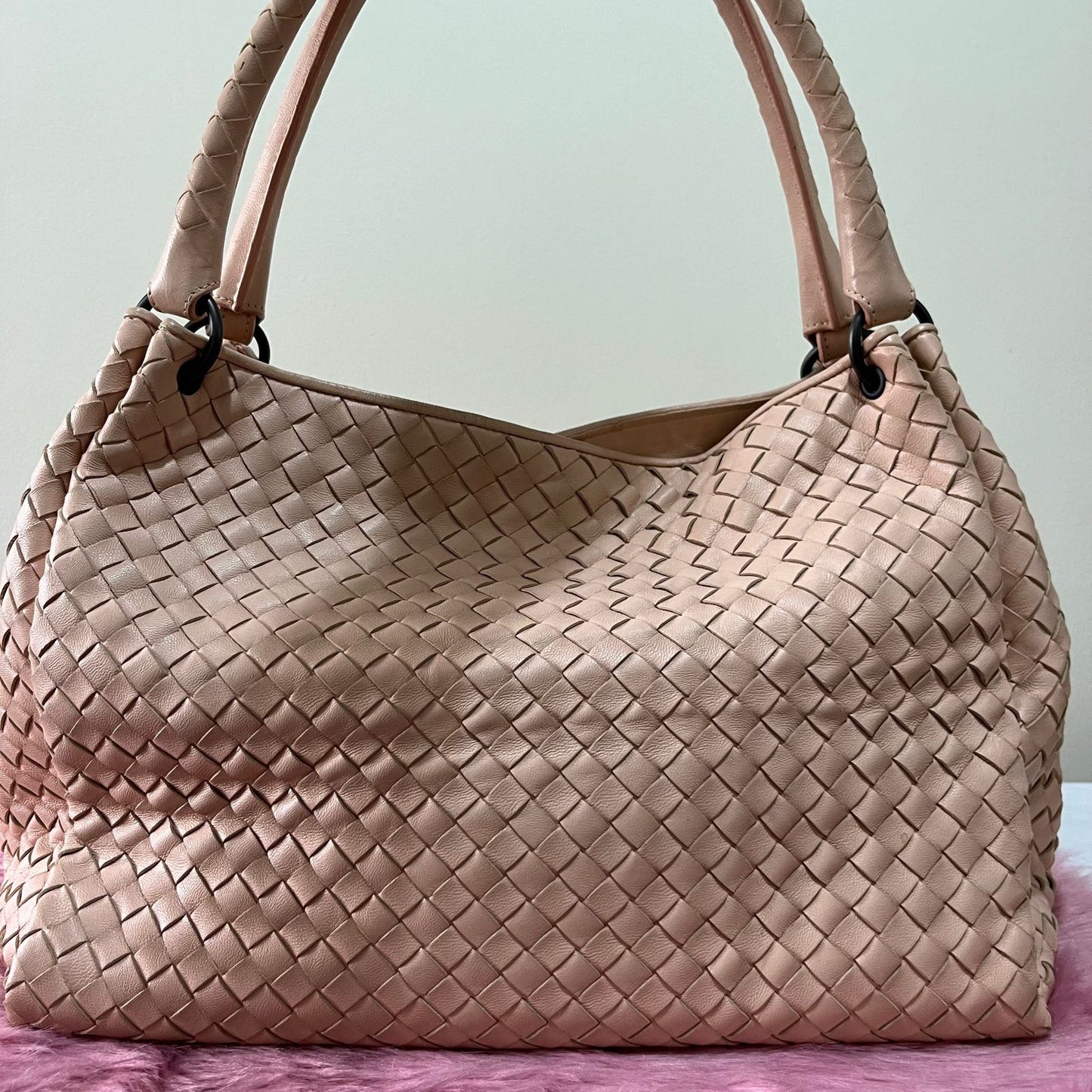 Bottega Veneta Nappa Intrecciato Parachute Pink – 9.5"H x 16"L x 6.5"W