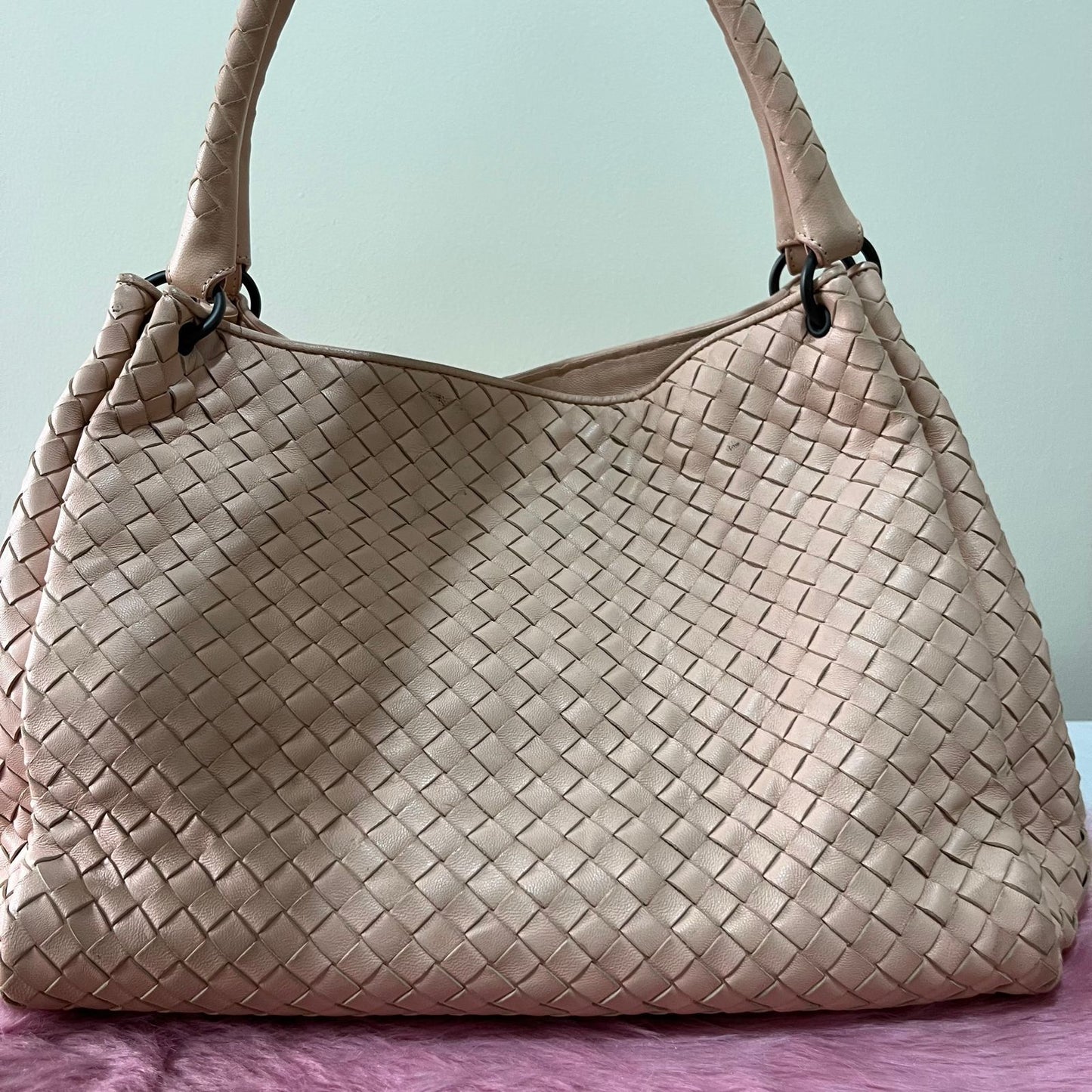 Bottega Veneta Nappa Intrecciato Parachute Pink – 9.5"H x 16"L x 6.5"W