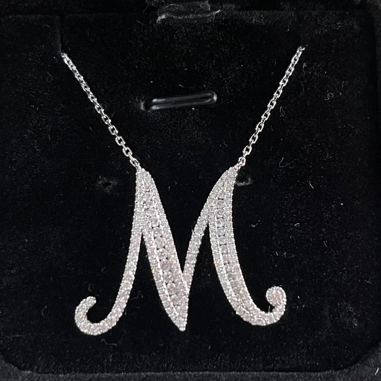 DIAMOND ROUND "M" INITIAL PENDANT NECKLACE