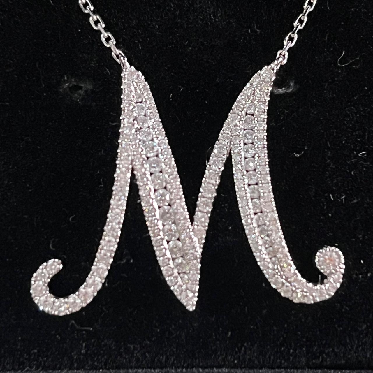 DIAMOND ROUND "M" INITIAL PENDANT NECKLACE