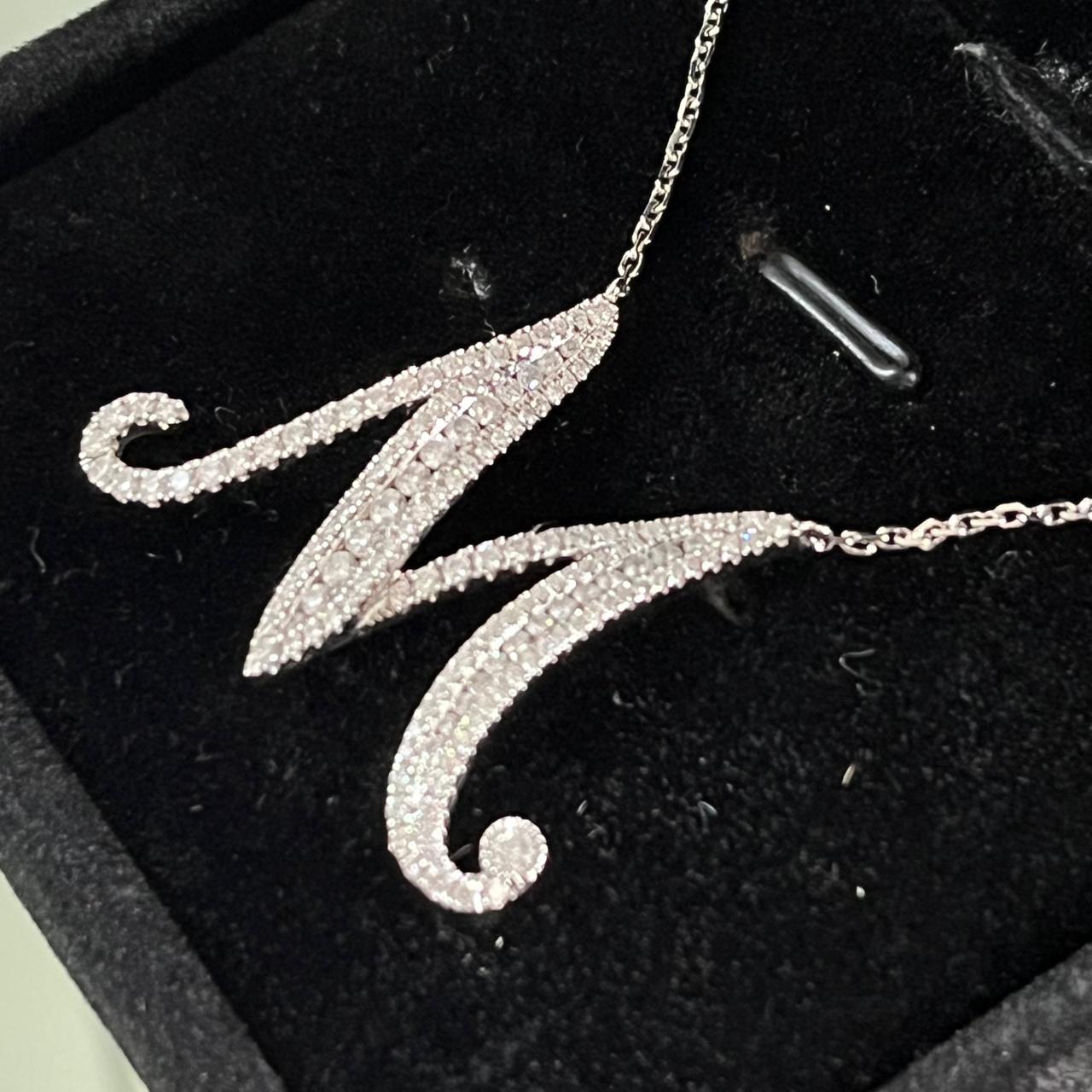 DIAMOND ROUND "M" INITIAL PENDANT NECKLACE