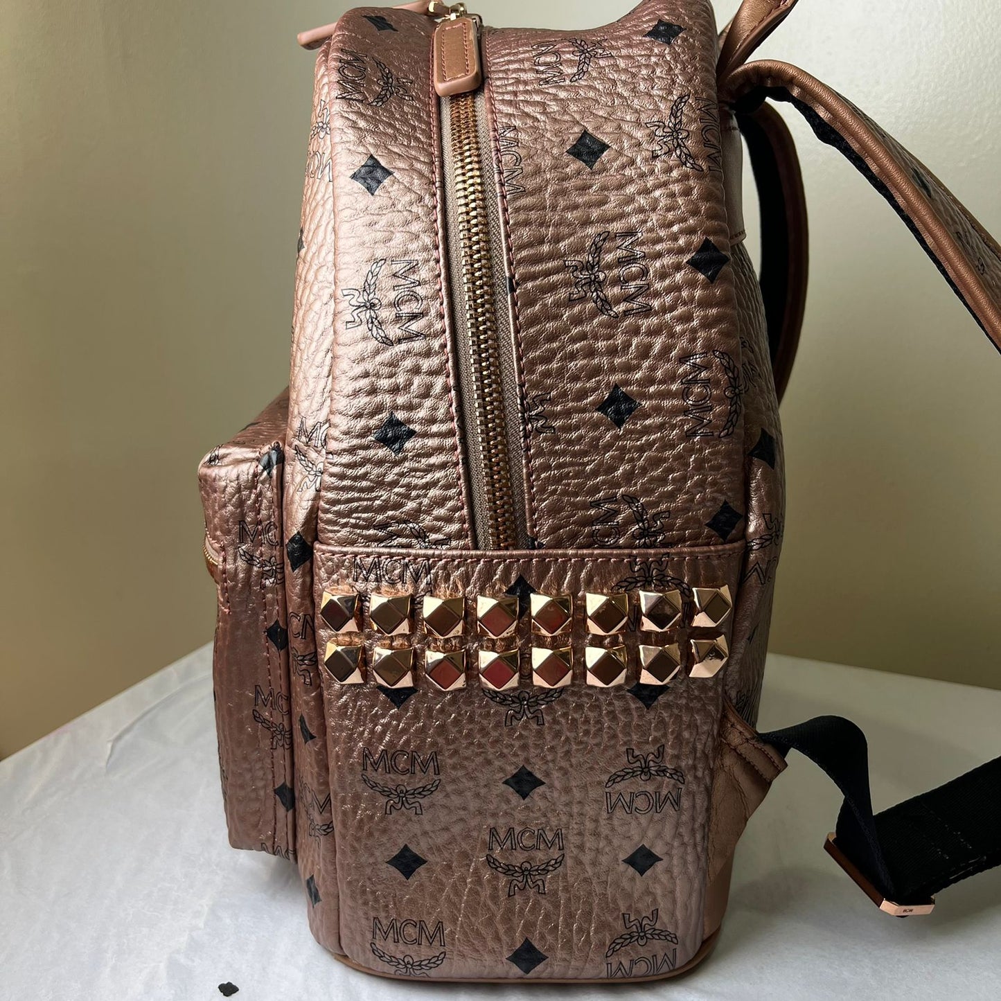 MCM Backpack Rose Gold – 16.5"H x 13"L x 6"W