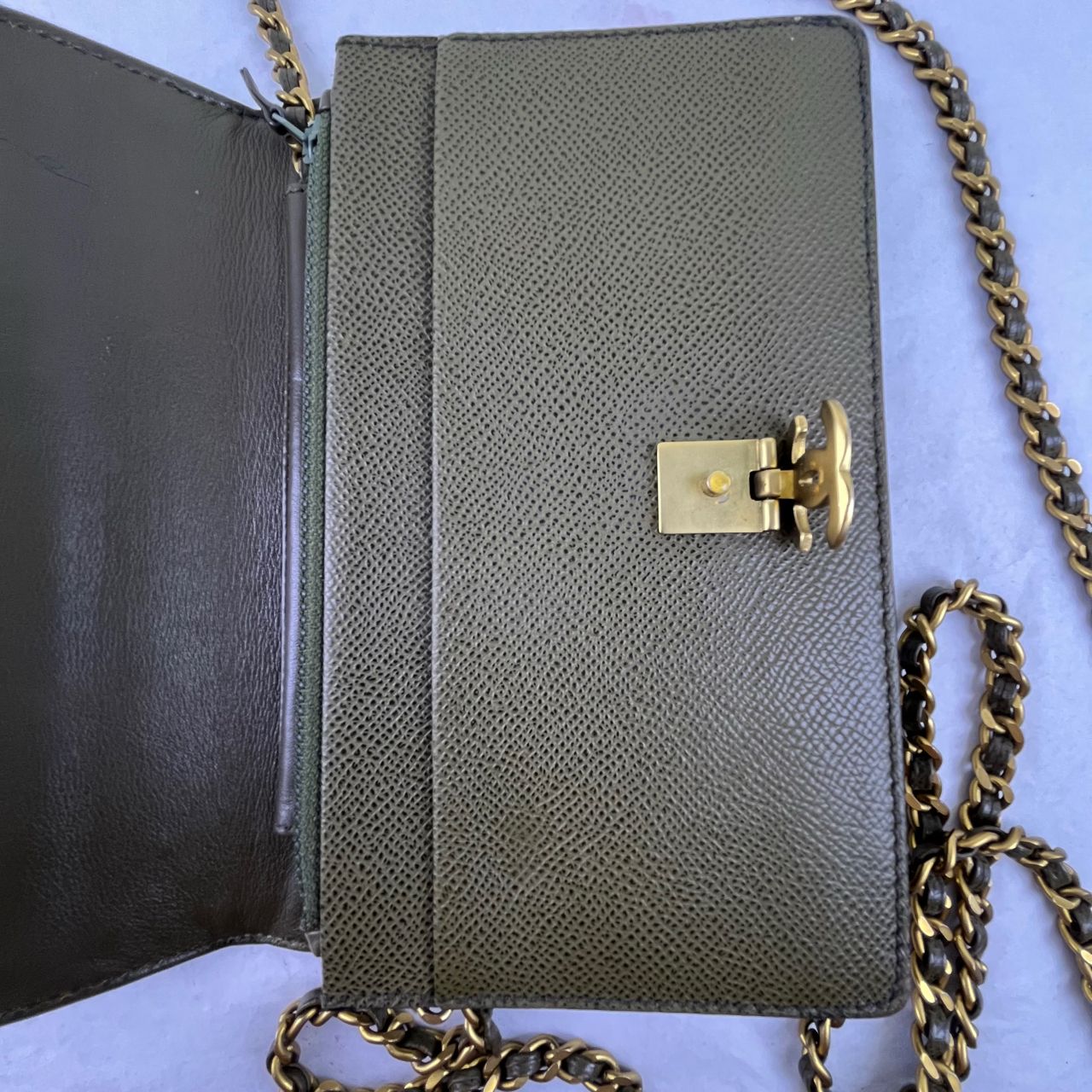 Chanel Wallet on Chain Army Green – 5"H x 7.5"L x 1.5"W
