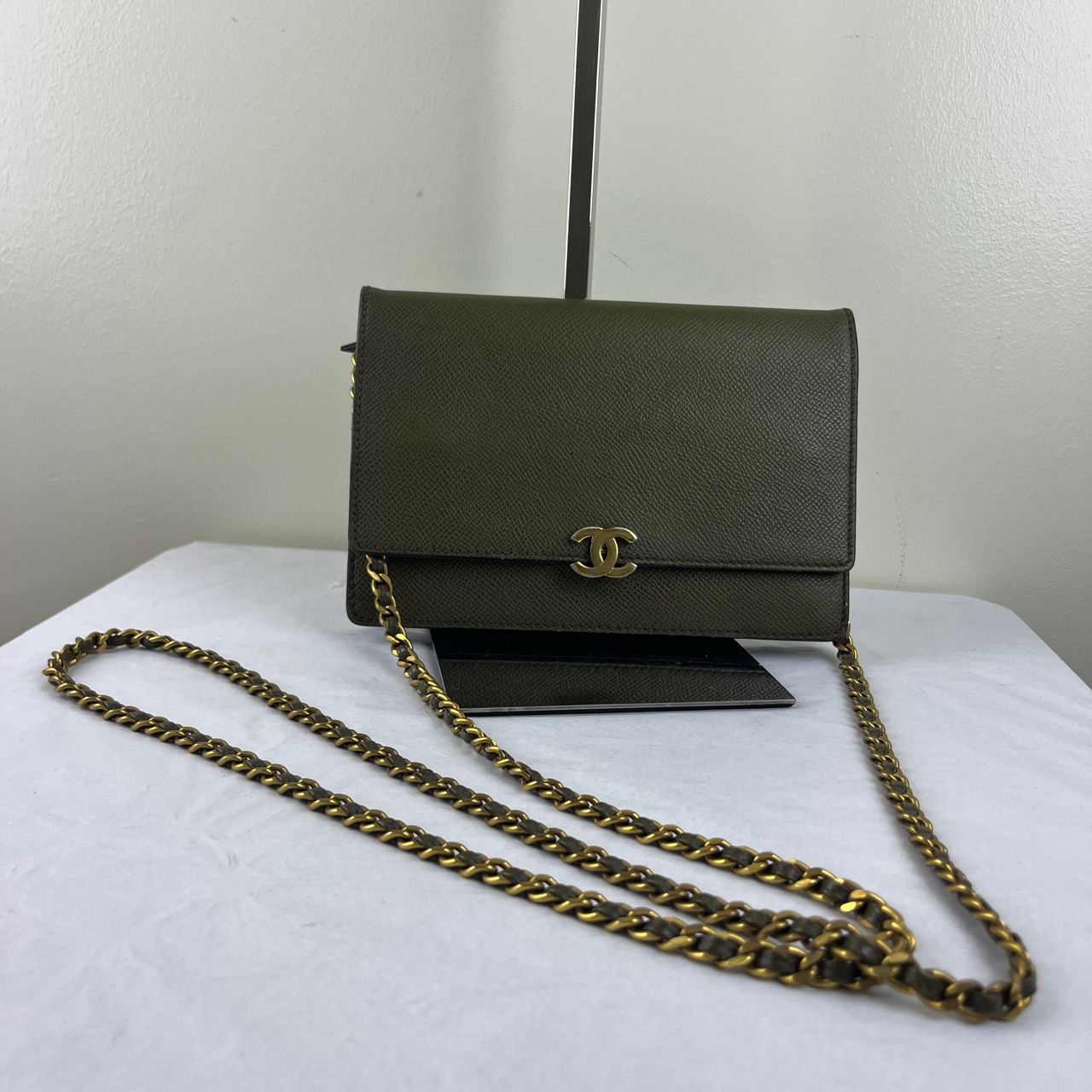 Chanel Wallet on Chain Army Green – 5"H x 7.5"L x 1.5"W