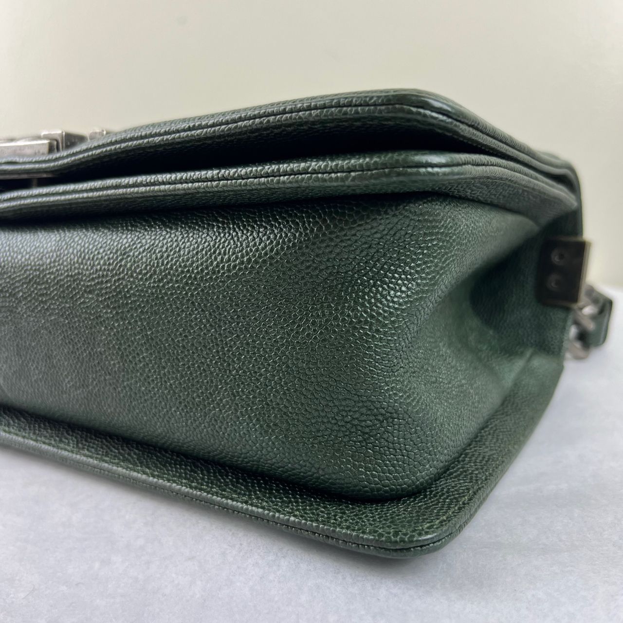 Chanel Le Boy Chevron Handbag, Green – H5.9" x L9.8" x W3.5"