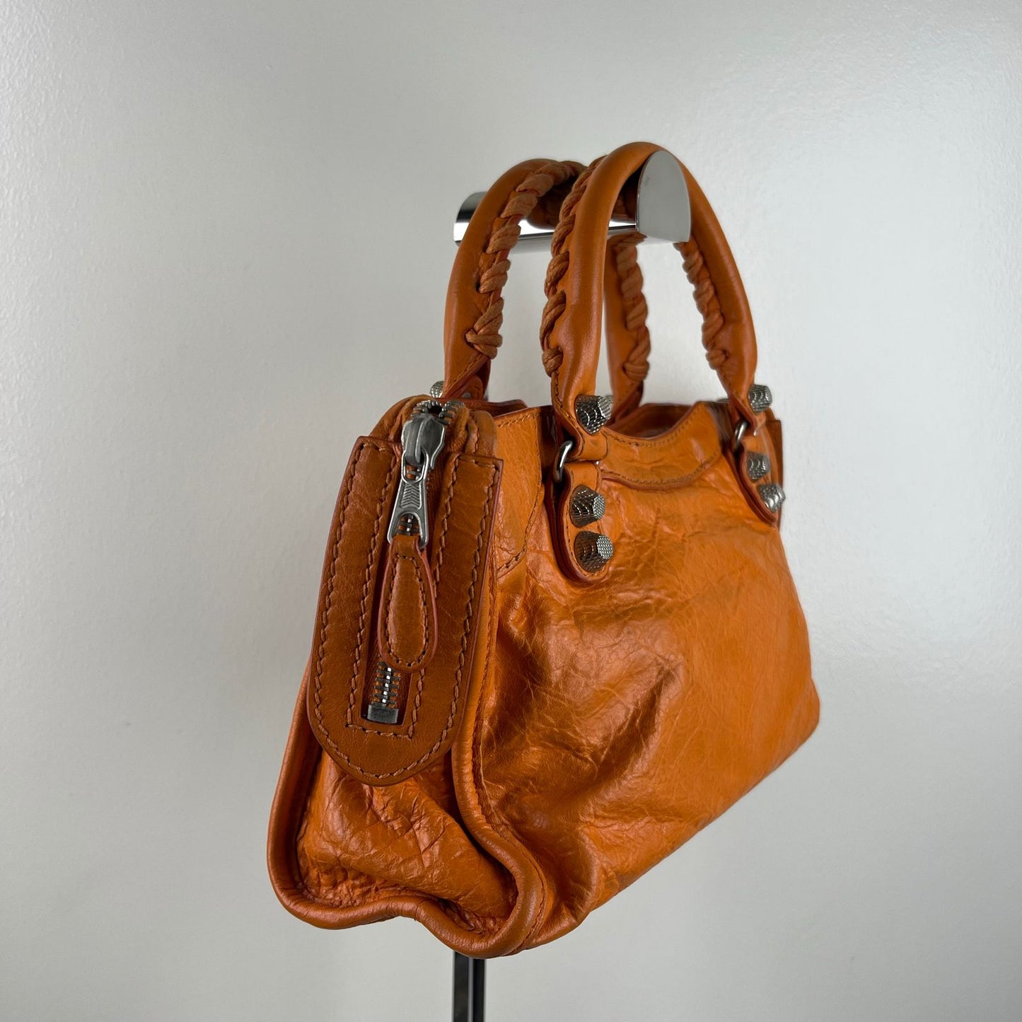 Balenciaga Mini City Orange β H6.2" x L9.4" x W3.1"