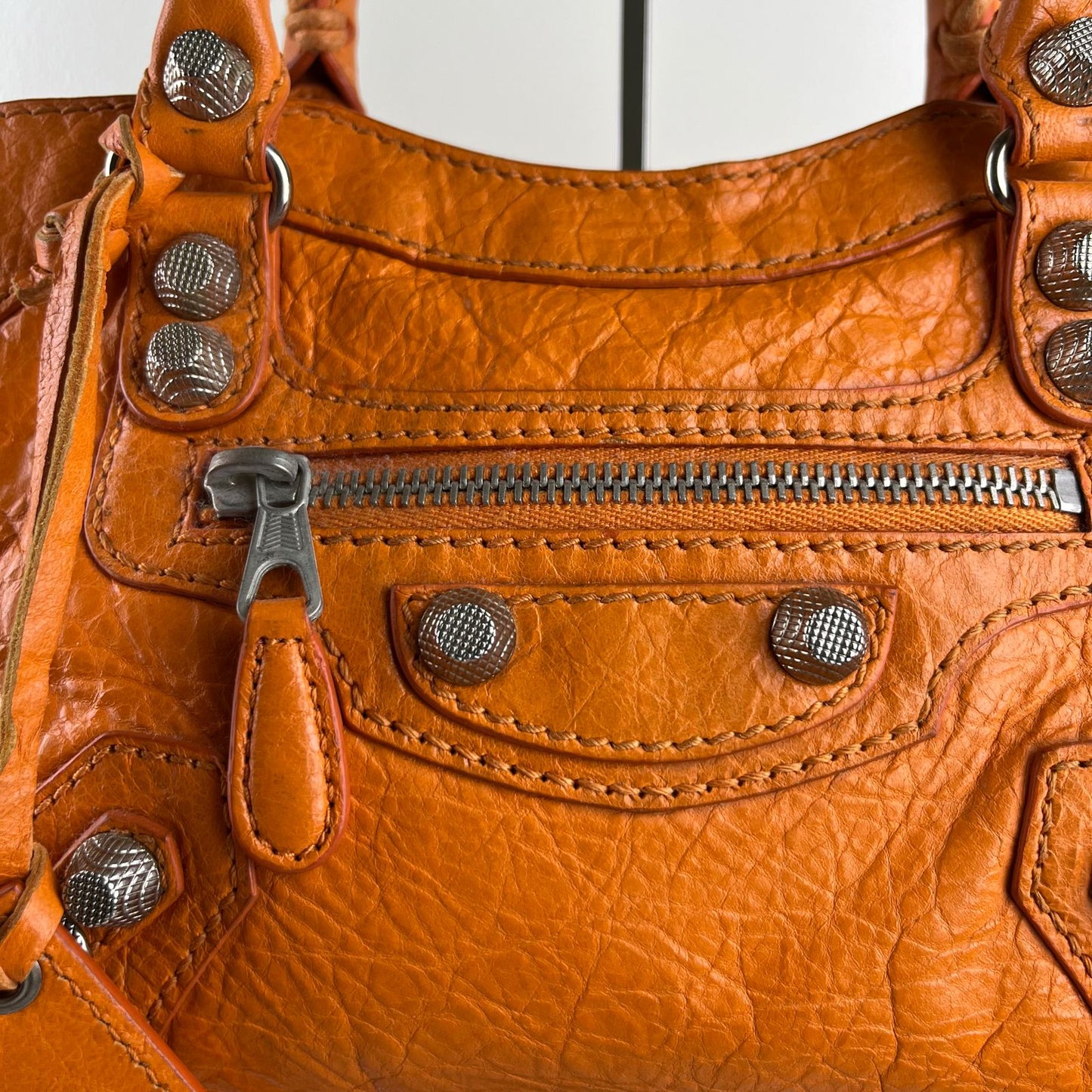 Balenciaga Mini City Orange β H6.2" x L9.4" x W3.1"
