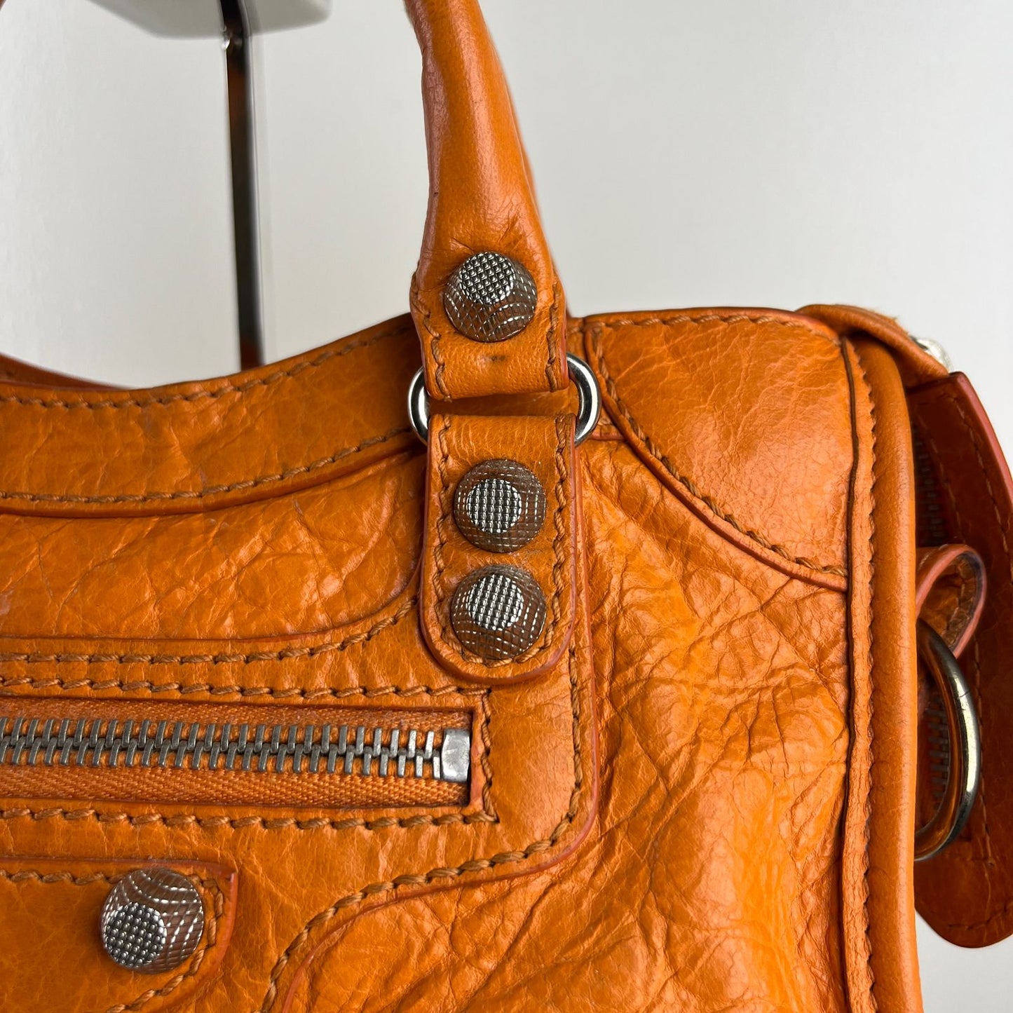 Balenciaga Mini City Orange β H6.2" x L9.4" x W3.1"