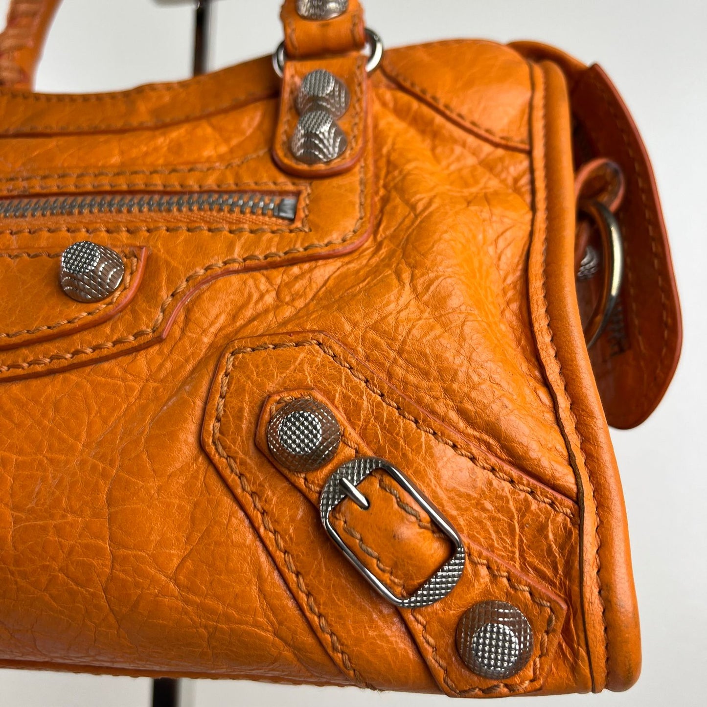 Balenciaga Mini City Orange β H6.2" x L9.4" x W3.1"