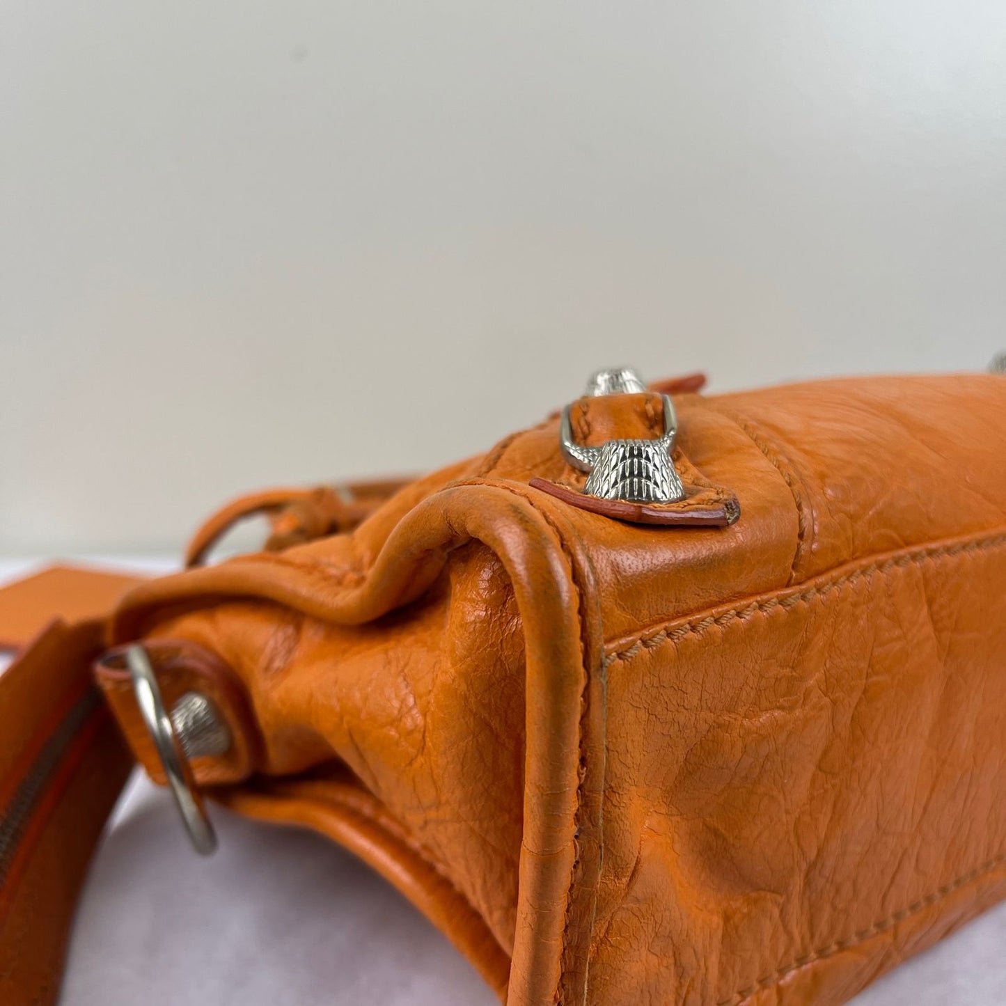 Balenciaga Mini City Orange β H6.2" x L9.4" x W3.1"