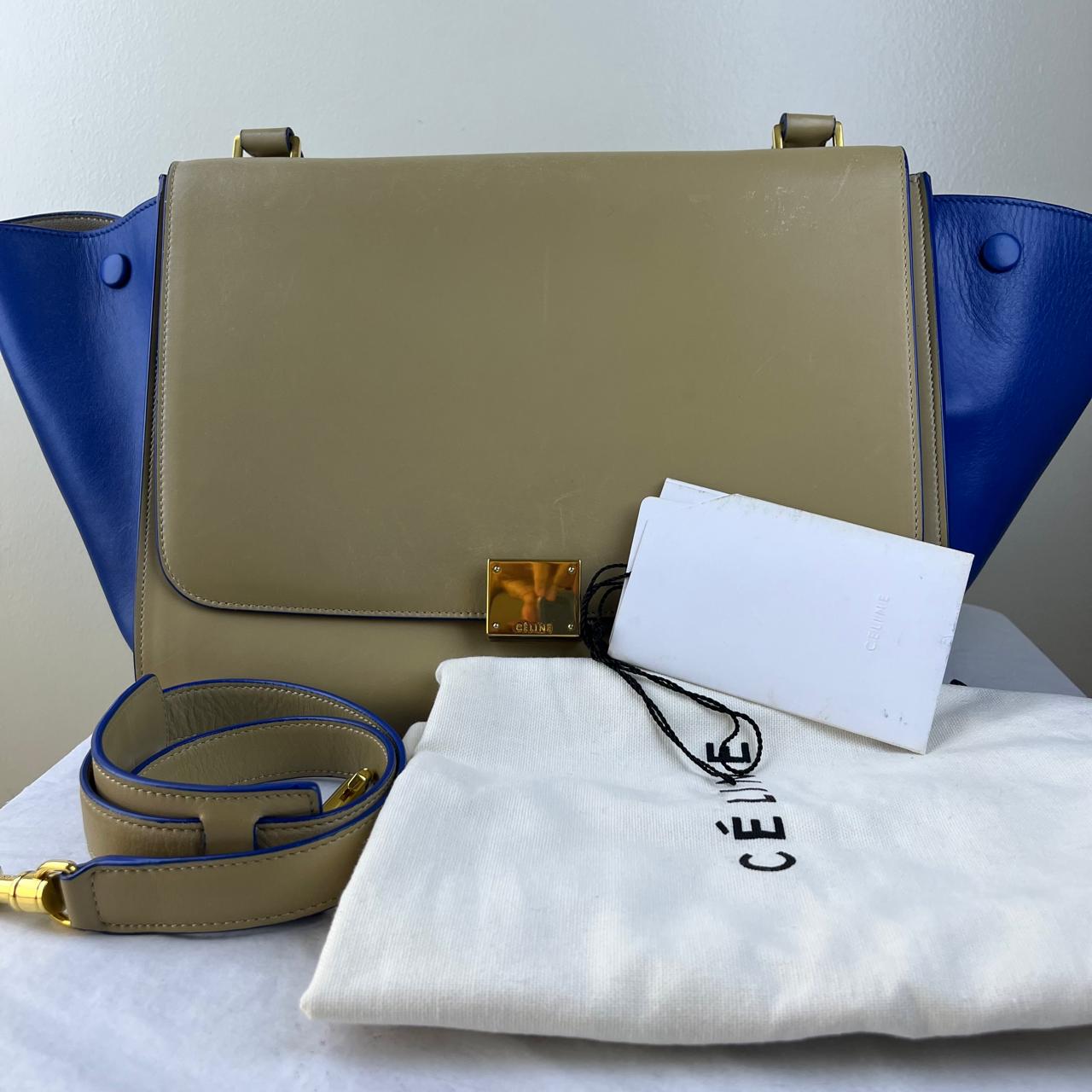 Celine Medium Trapeze Beige/Blue – 9"H x 12"L x 7"W