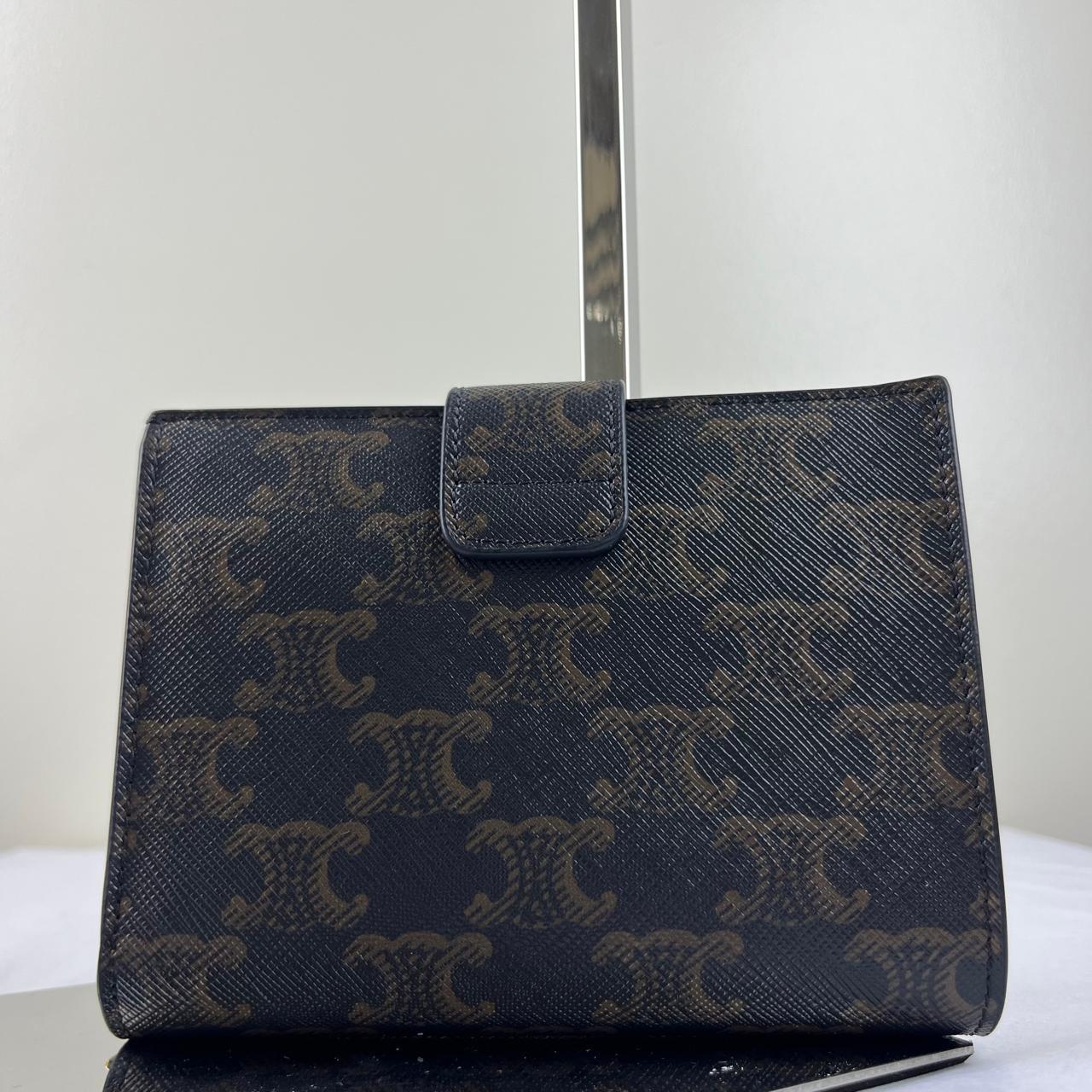 Celine Triomphe Canvas Compact Wallet – 3.9"H x 4.1"L x 1"W