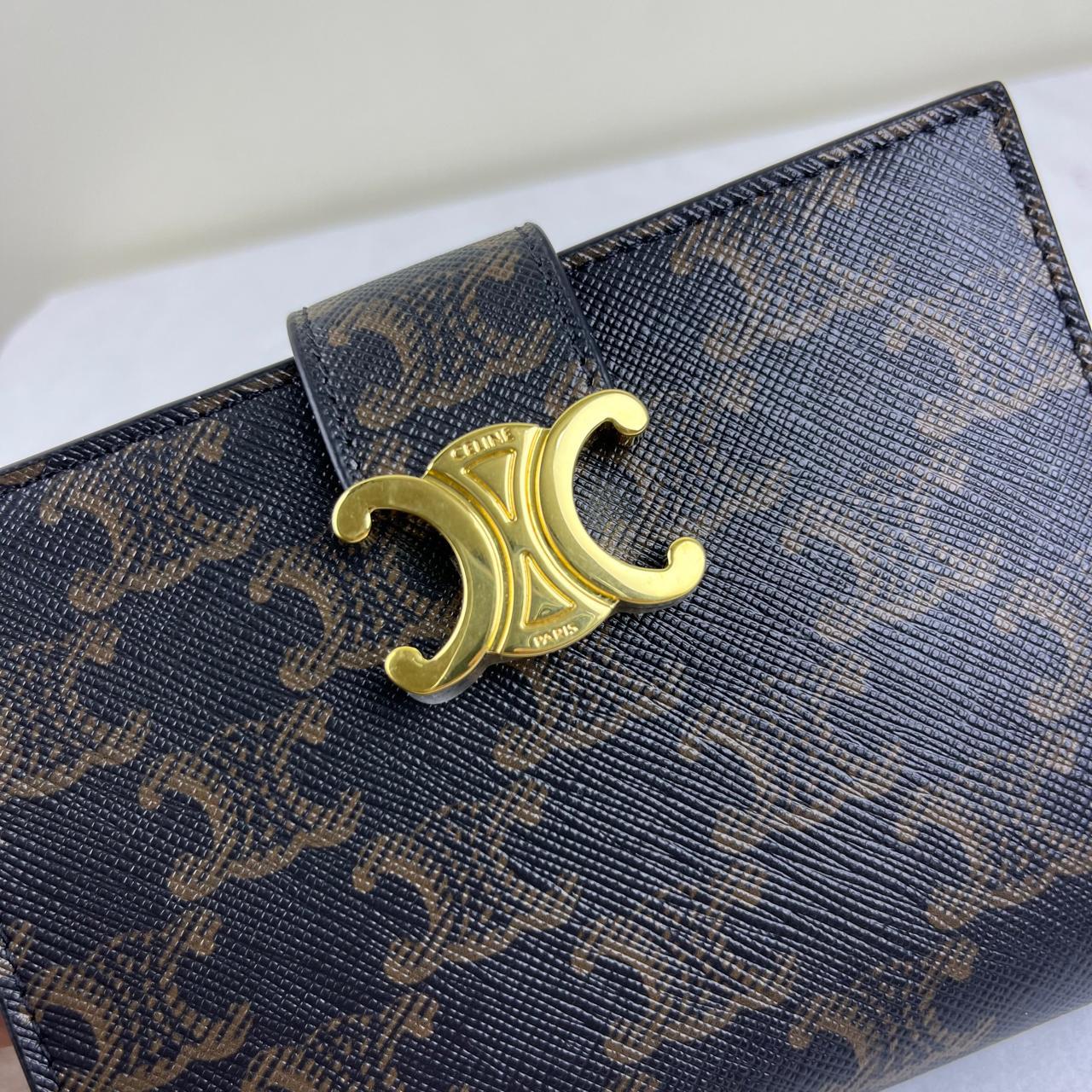 Celine Triomphe Canvas Compact Wallet – 3.9"H x 4.1"L x 1"W