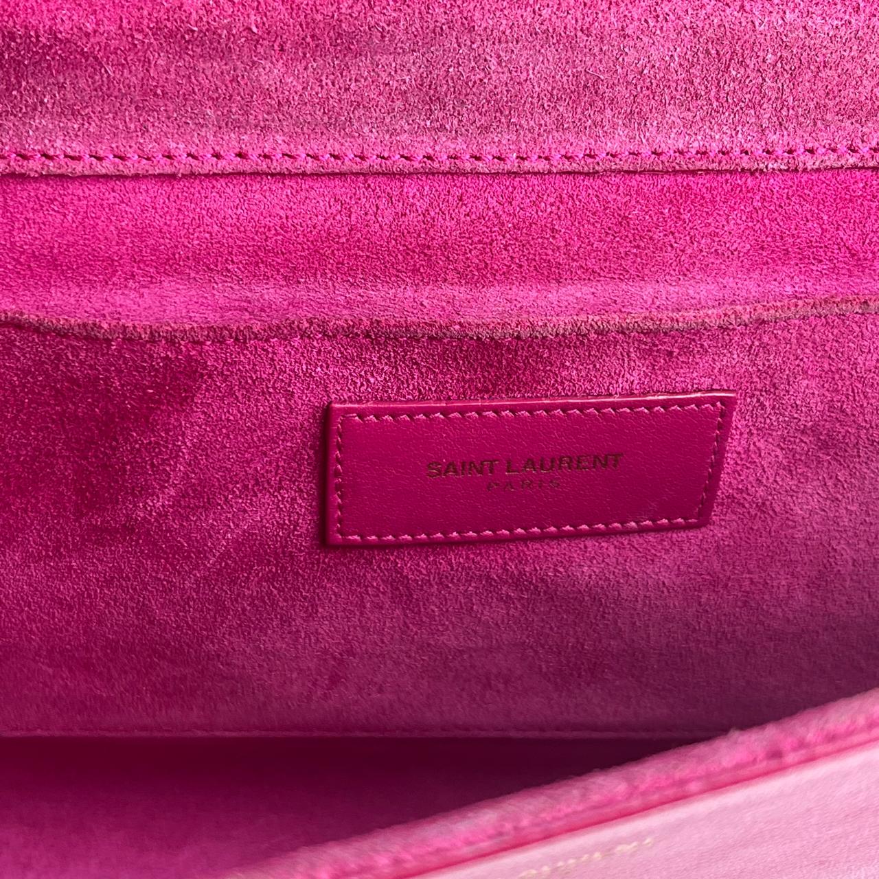 YSL Y-Ligne Clutch Bag Fuschia – 5.5"H x 11"L x 1.5"W