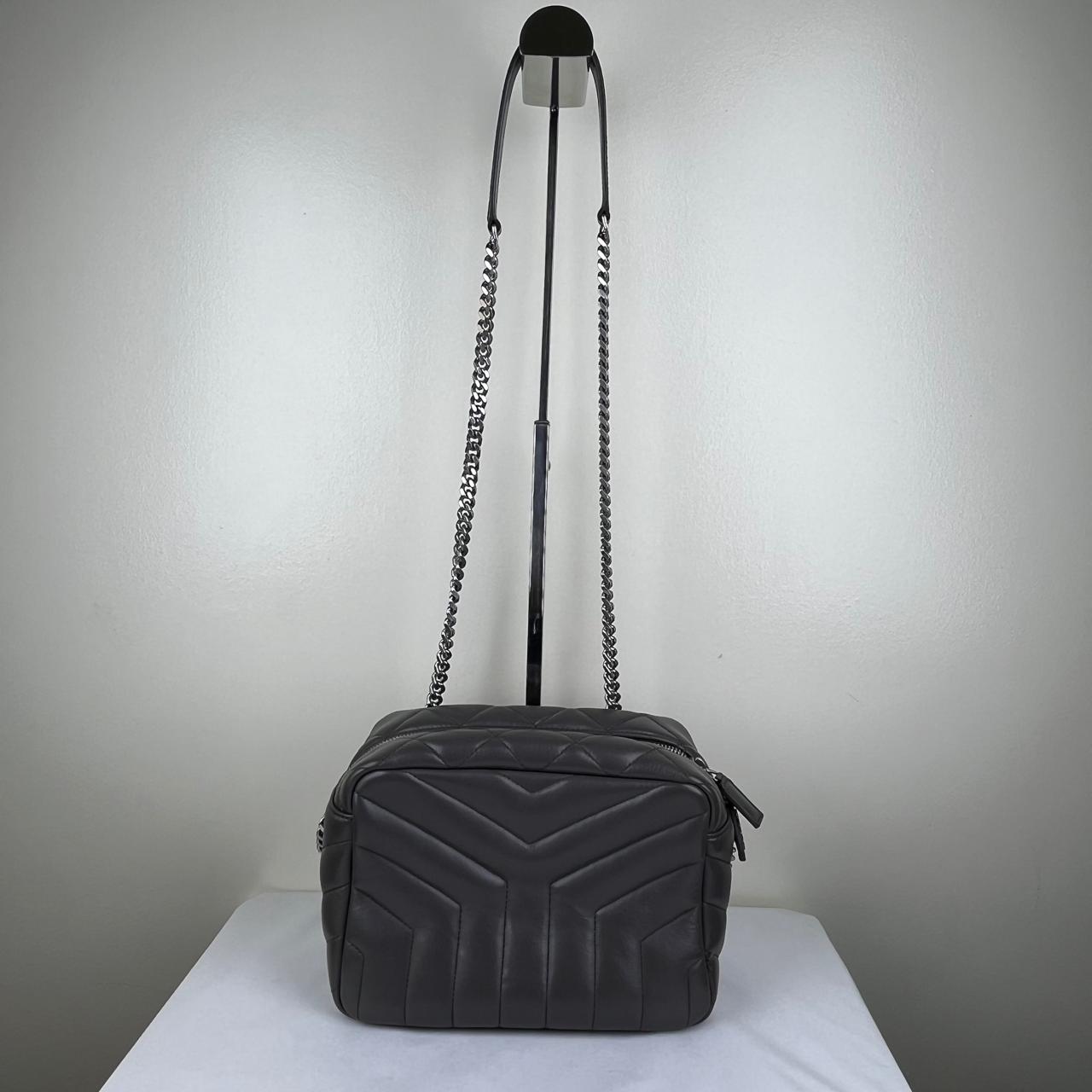YSL Loulou Bowling Bag, Gray – 9.5"H x 13.7"L x 5.1"W