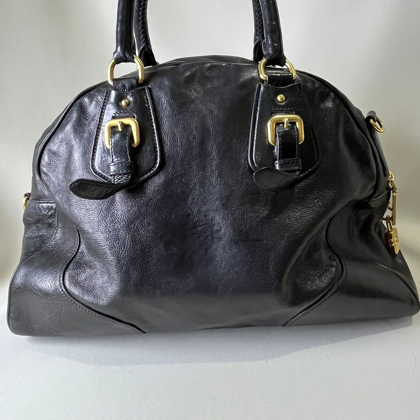 Prada 2-way with Gold Top Handle Black