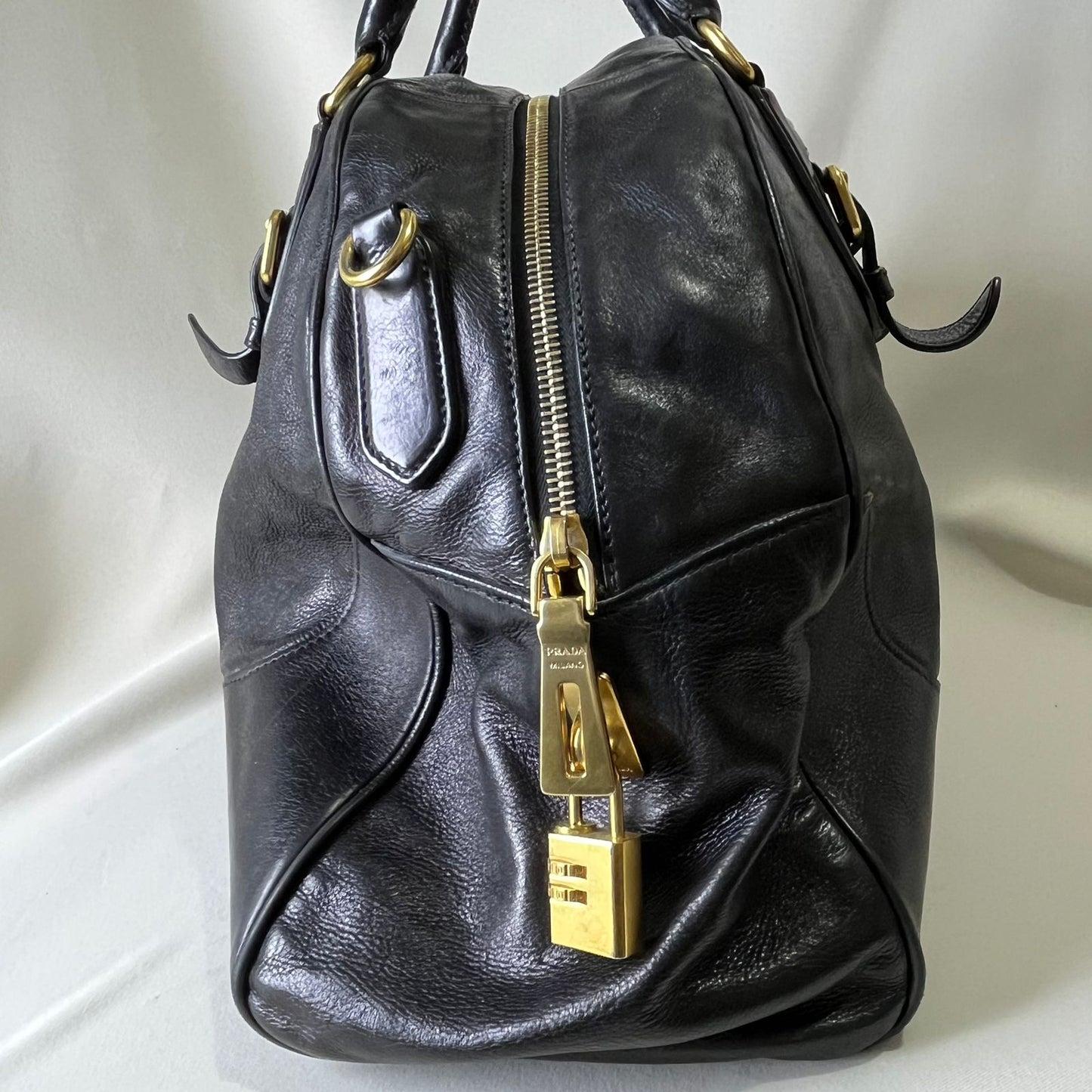Prada 2-way with Gold Top Handle Black
