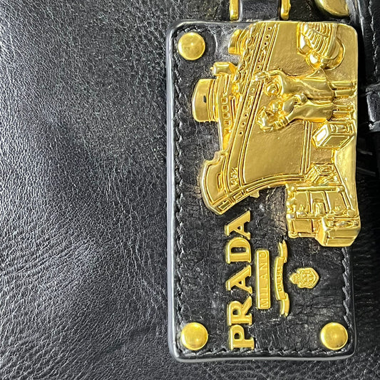 Prada 2-way with Gold Top Handle Black