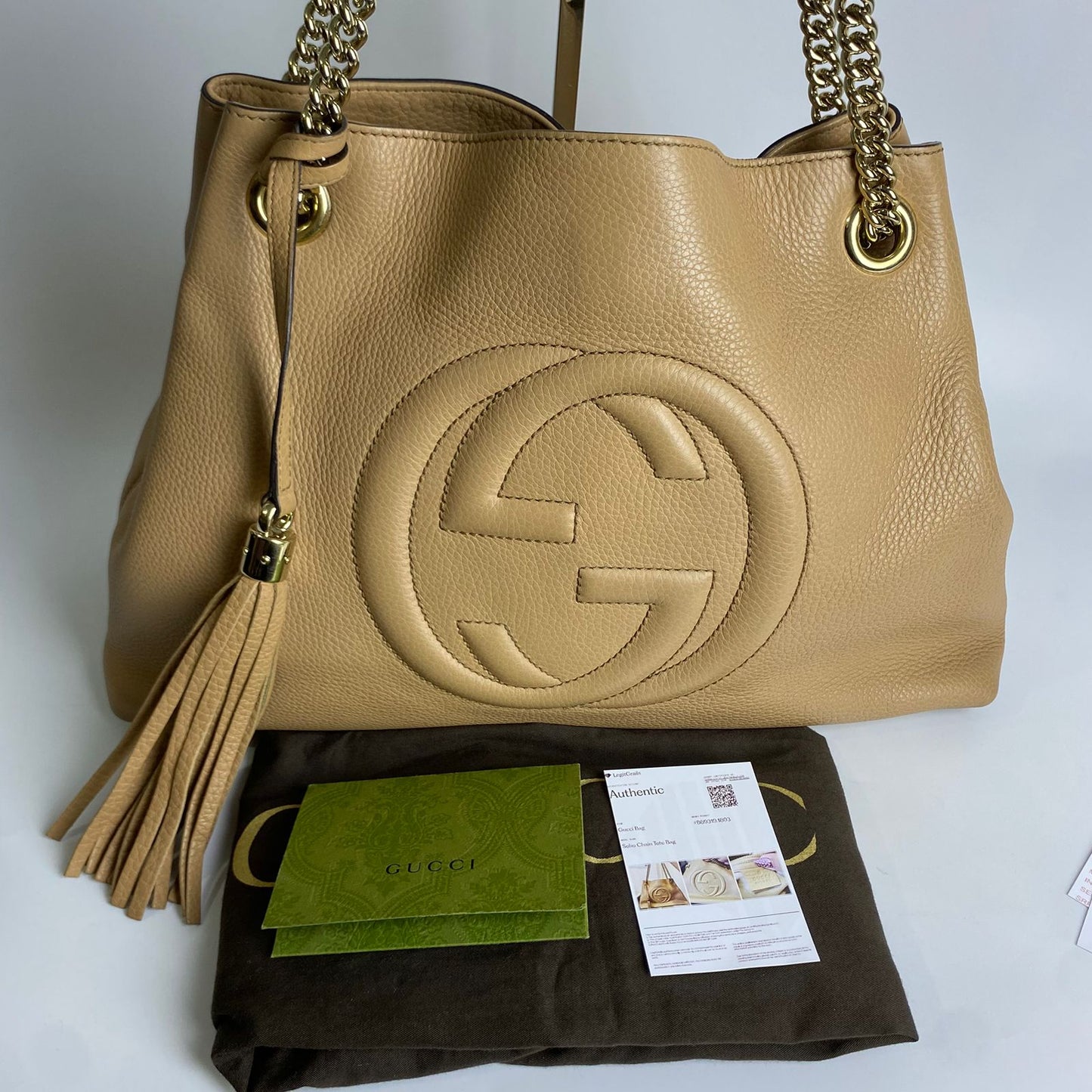 Gucci Soho Chain Tote Bag Beige