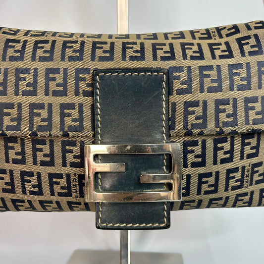 Fendi Zucca Baguette Navy Blue Trim