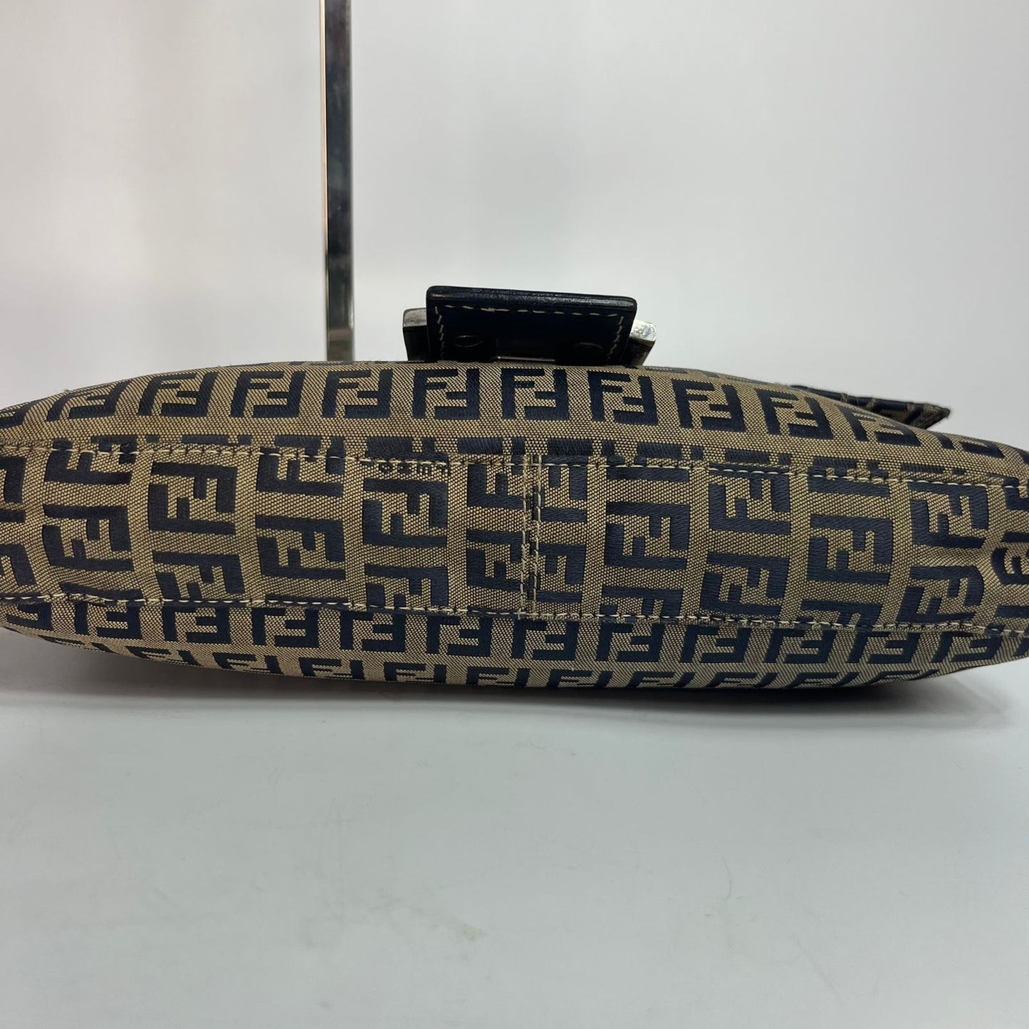 Fendi Zucca Baguette Navy Blue Trim