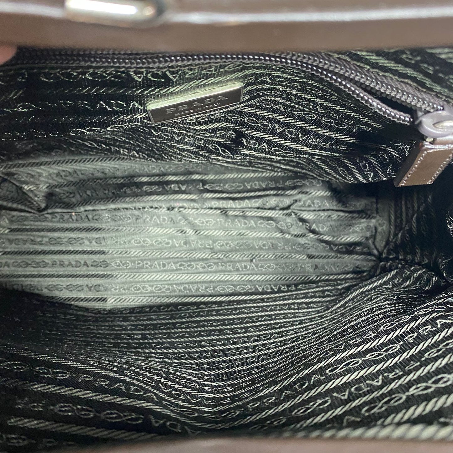 Prada Top Handle Dark Brown, Yellow Piping