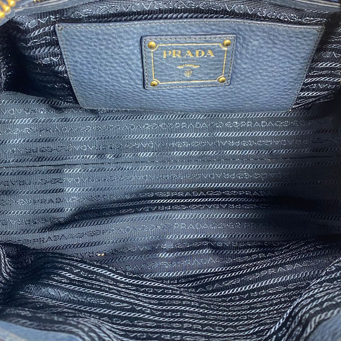 Prada Vitello Daino Satchel Navy Blue (missing strap)
