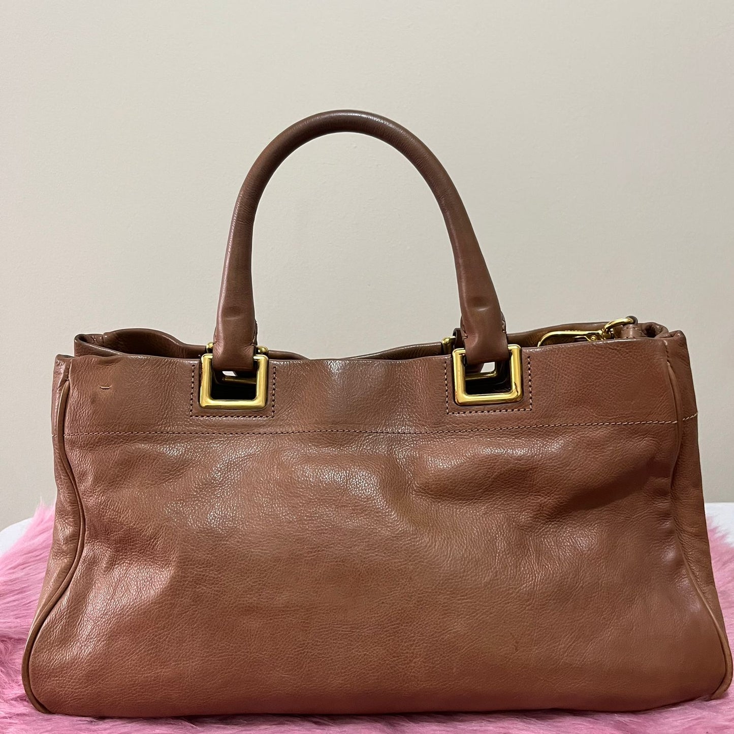 Prada Vitello Daino 2-way Brown β 10"H x 13"L x 6"W