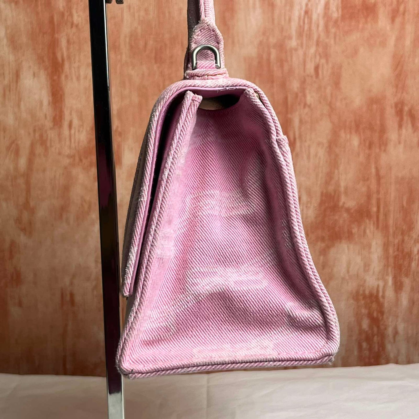 Balenciaga Hourglass Handbag - Pink in Denim 7.4"L x 5.1"H x 3.1"W