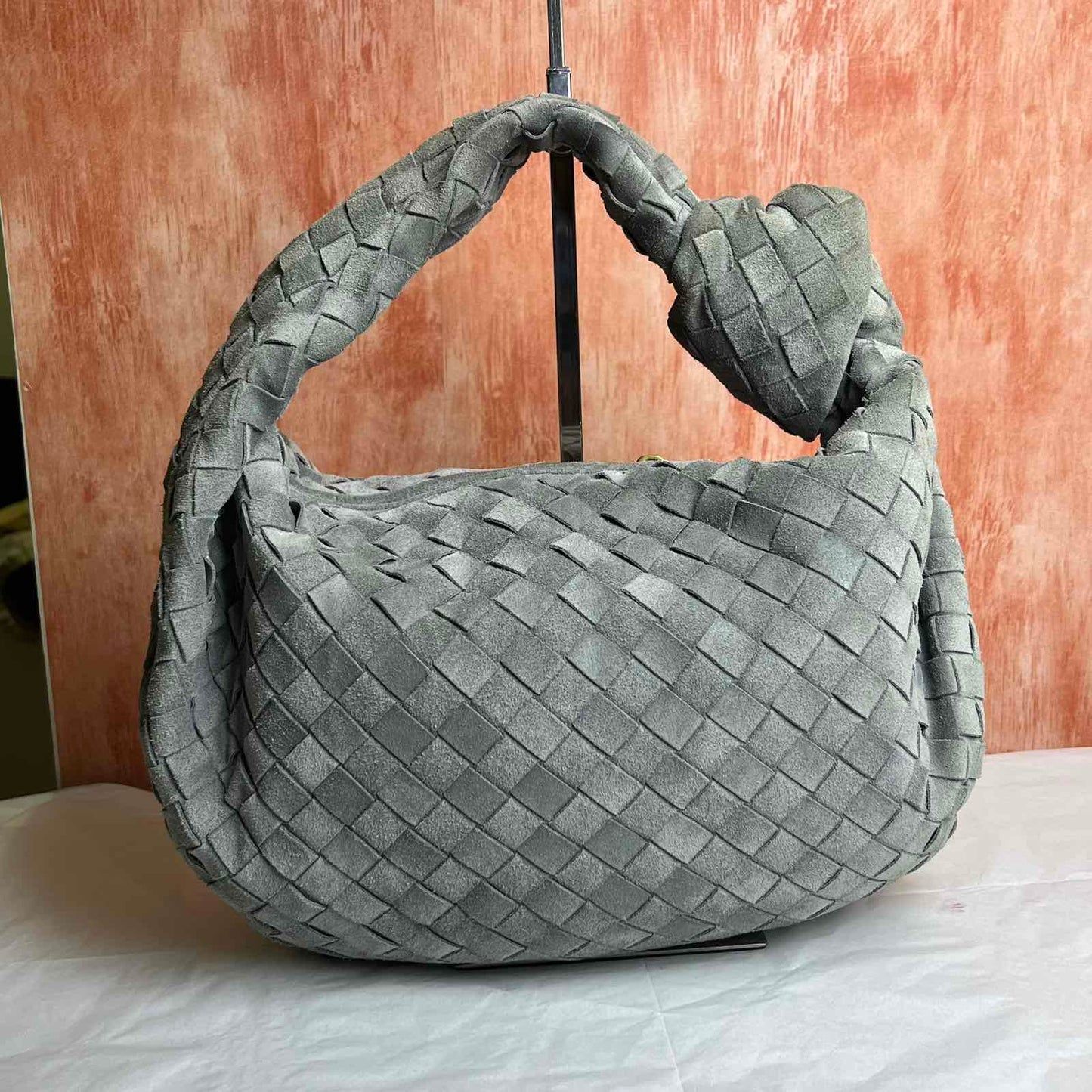 Bottega Veneta Jodie Teen Suede - Grey 8.27"H x 14.17"W x 5.12"D