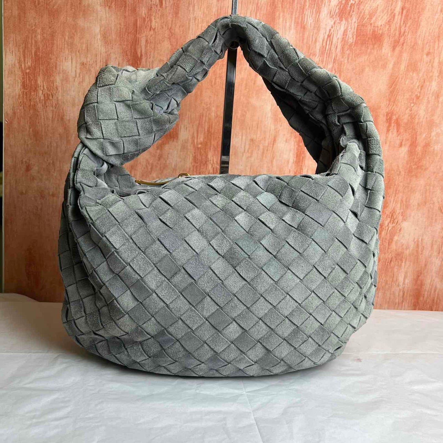 Bottega Veneta Jodie Teen Suede - Grey 8.27"H x 14.17"W x 5.12"D