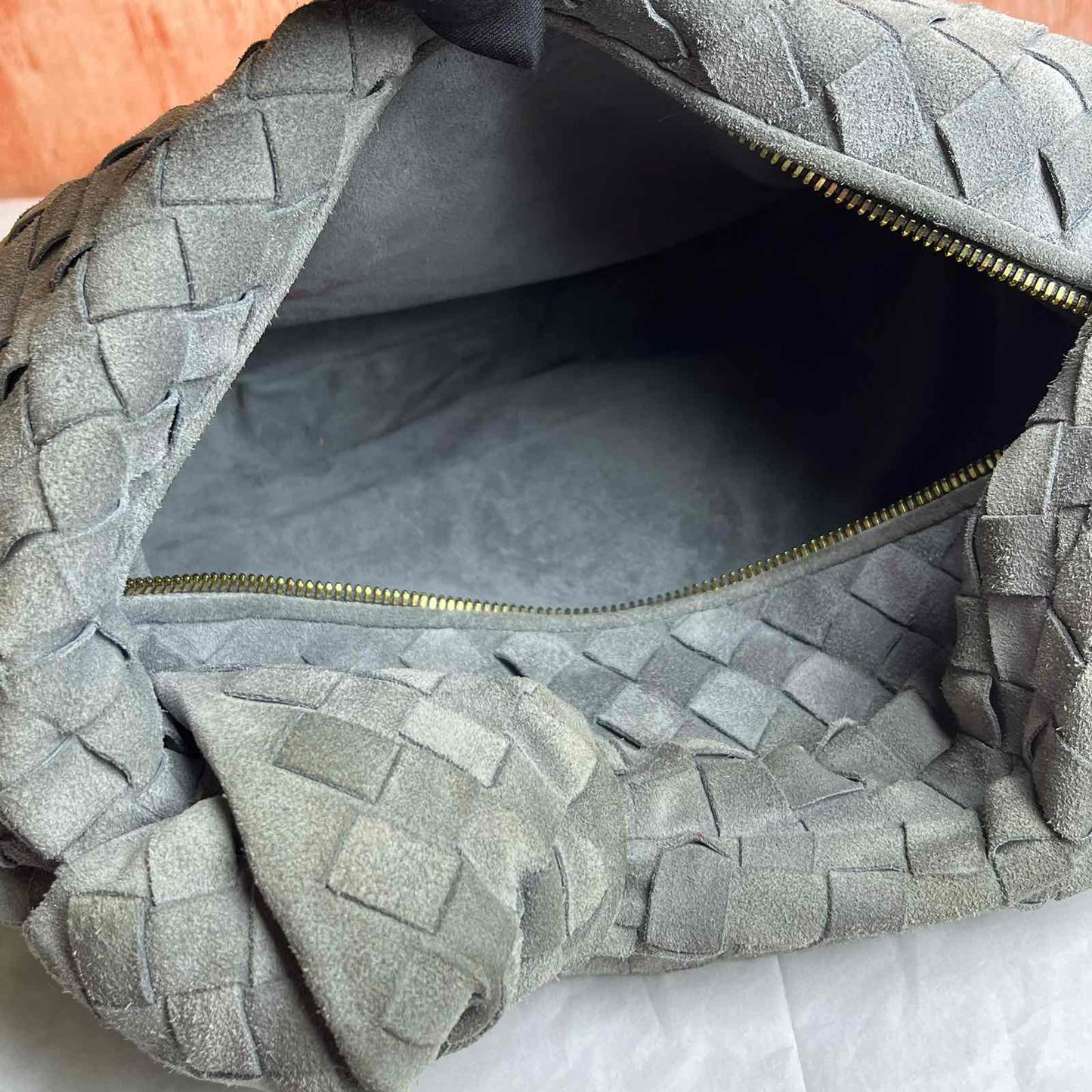 Bottega Veneta Jodie Teen Suede - Grey 8.27"H x 14.17"W x 5.12"D