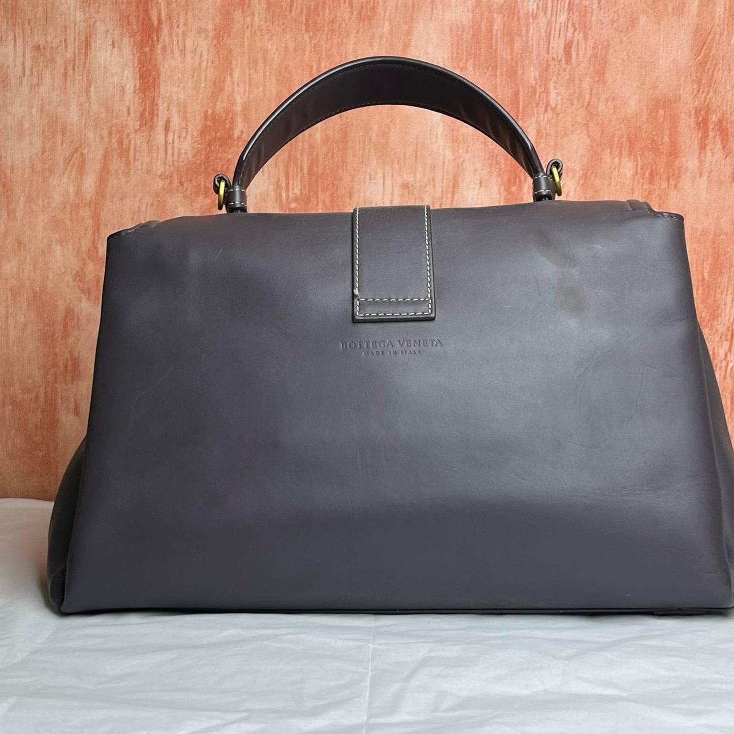Bottega Veneta Piazza Top Handle Bag Small, Plum – 7.1"H x 9.8"L x 4.7"W