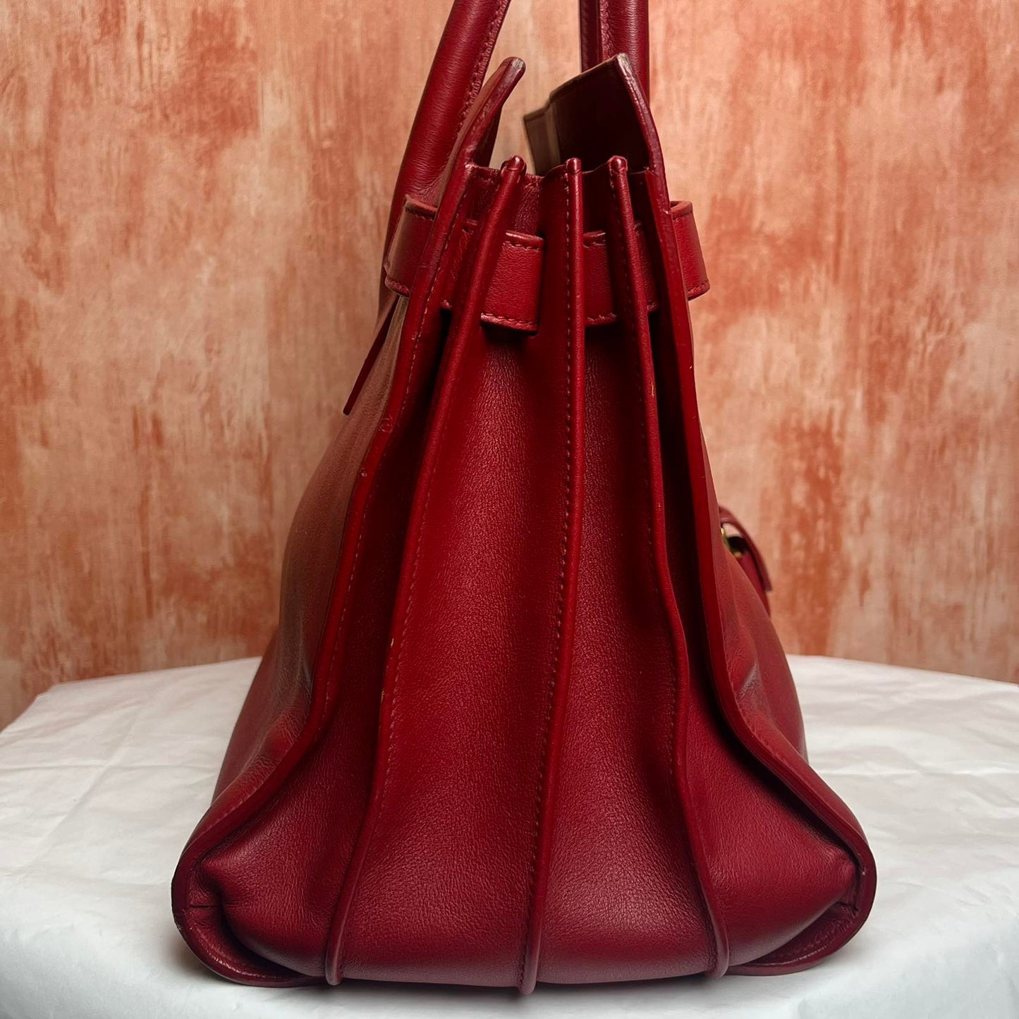 YSL Large Sac De Jour Red β 10.5"H x 14.2"L x 7.1"W
