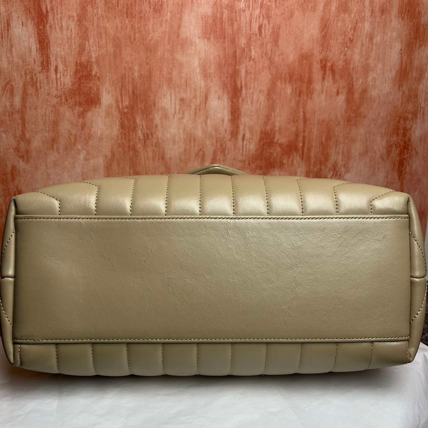 YSL Loulou, Beige โ 9.8"H x 12.5"L x 4.7"W