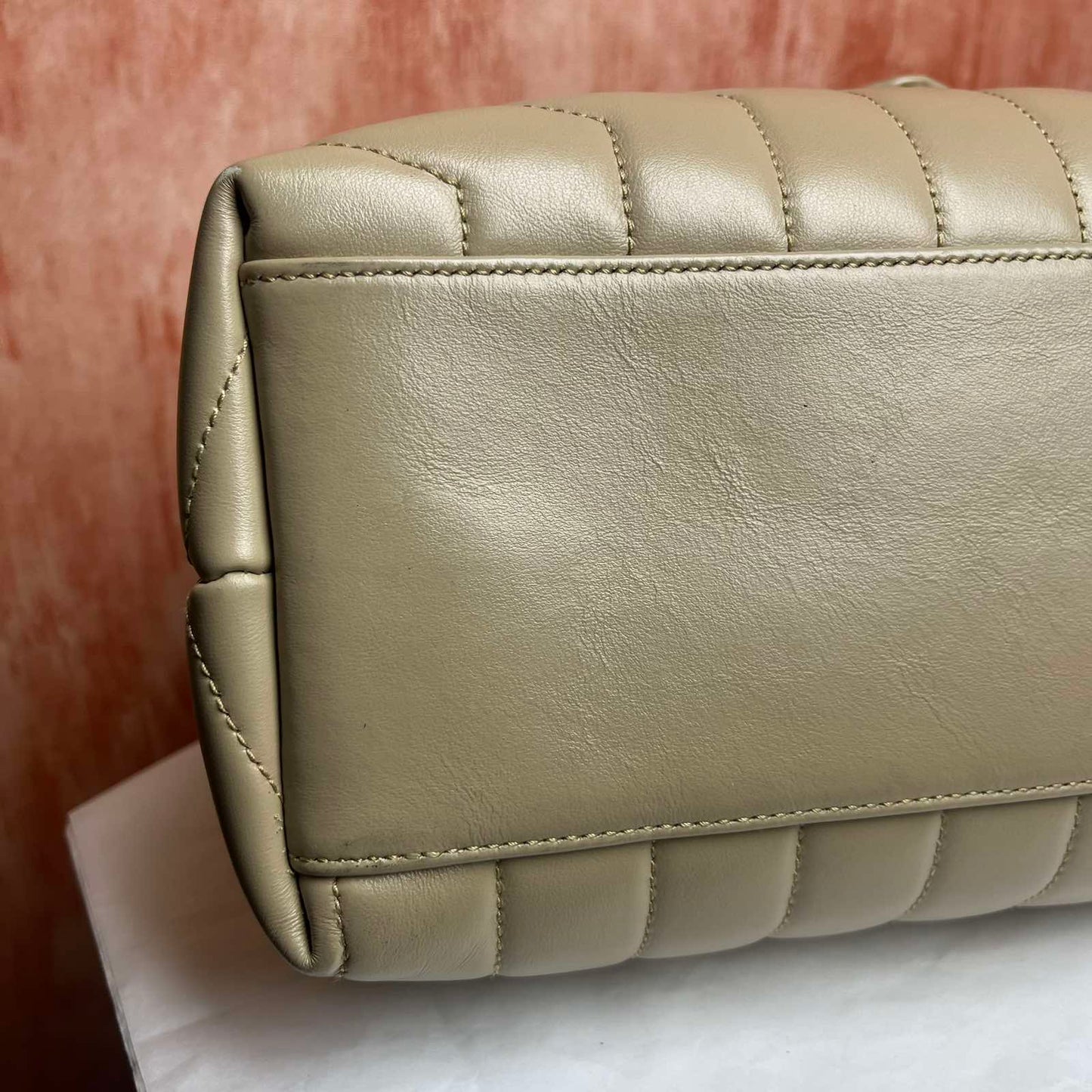 YSL Loulou, Beige โ 9.8"H x 12.5"L x 4.7"W