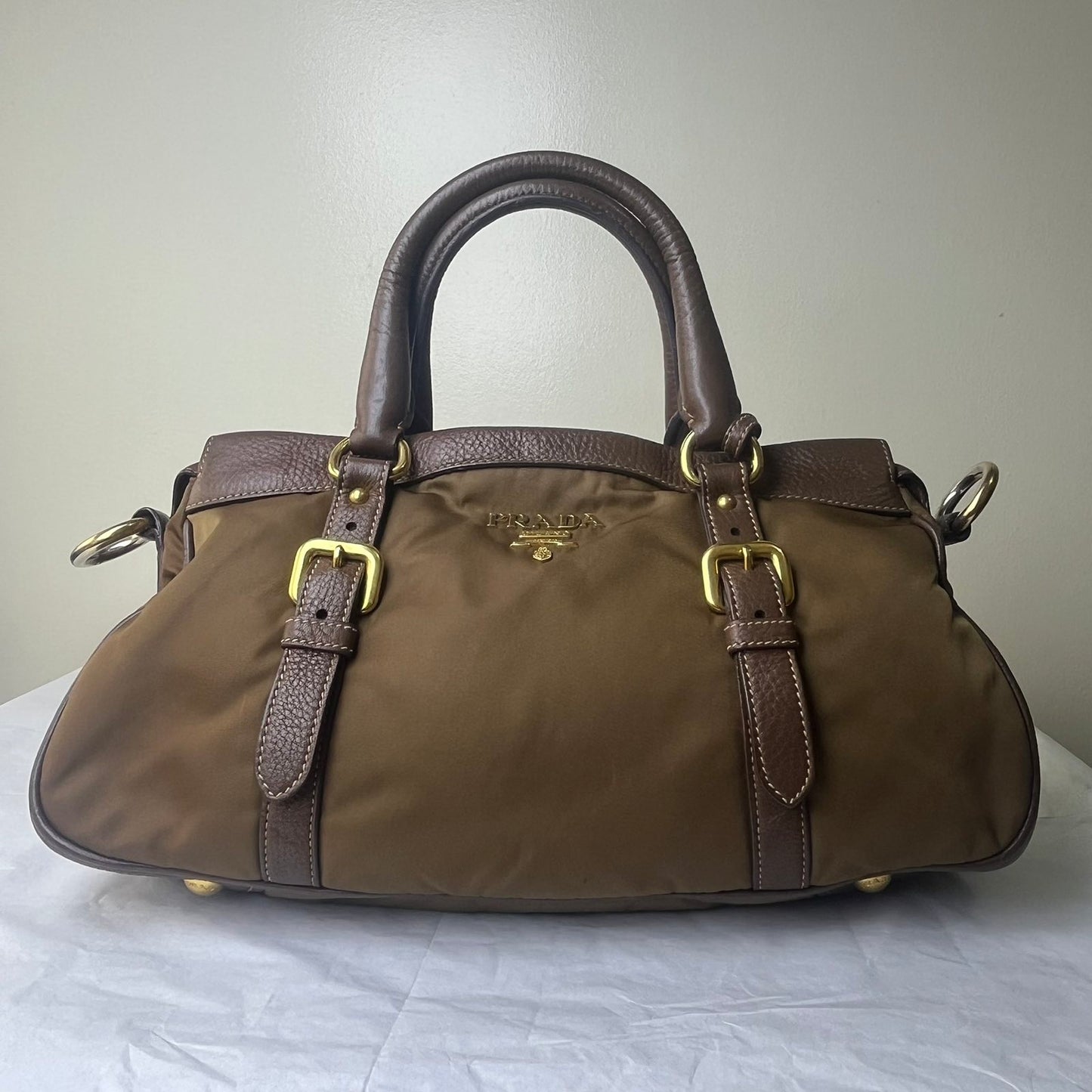 Prada Nylon 2-Way Brown – 8.6"H x 11.8"L x 5.5"W