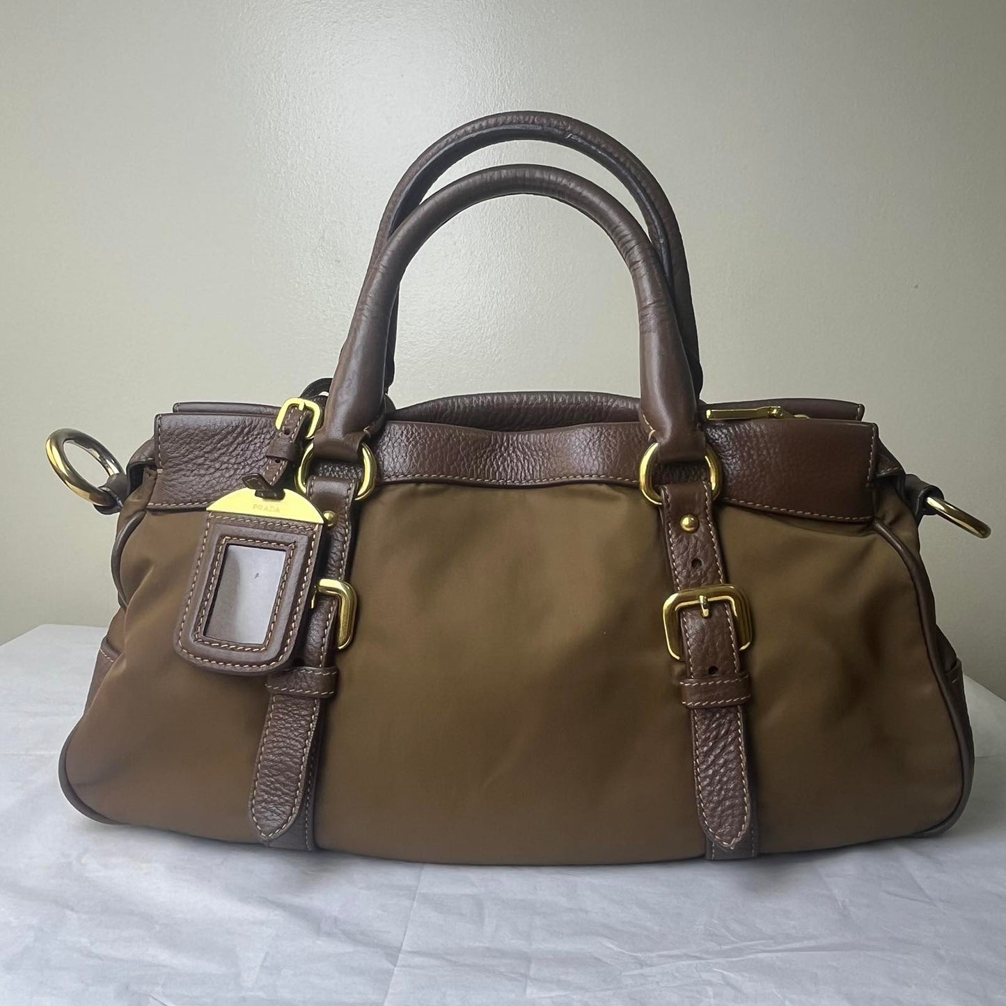 Prada Nylon 2-Way Brown – 8.6"H x 11.8"L x 5.5"W