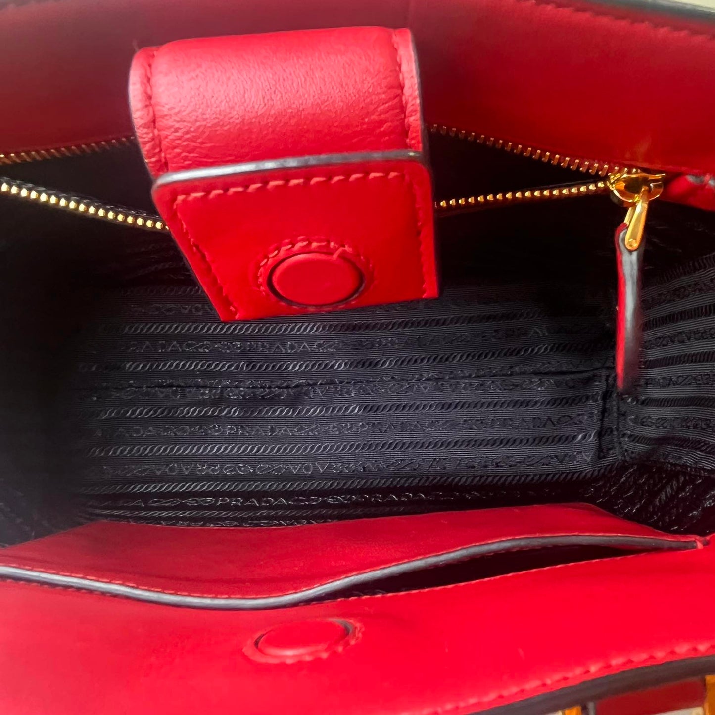 Prada Saffiano Tote – Red – 9.4"H x 13.4"L x 6.3"W