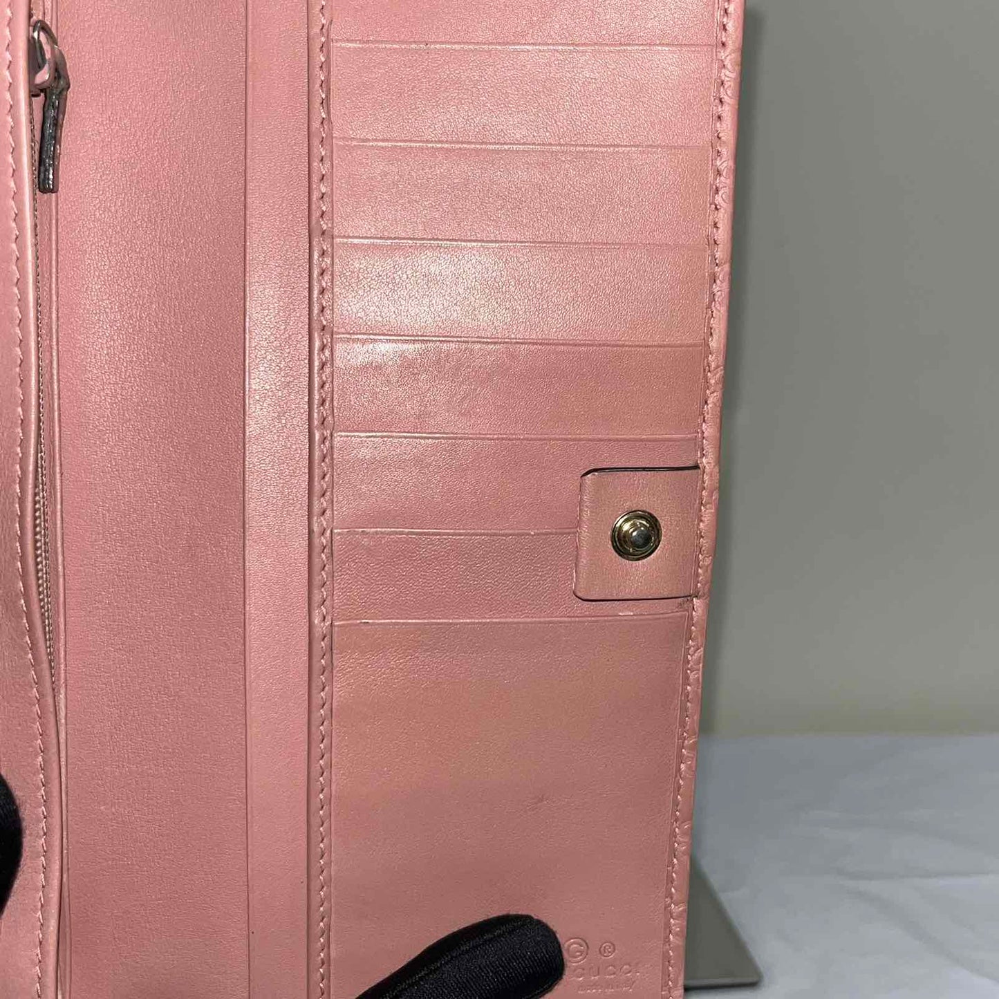 Gucci GG Emblem Continental Wallet, Pink – 4"H x 7.5"L x 1.2"W