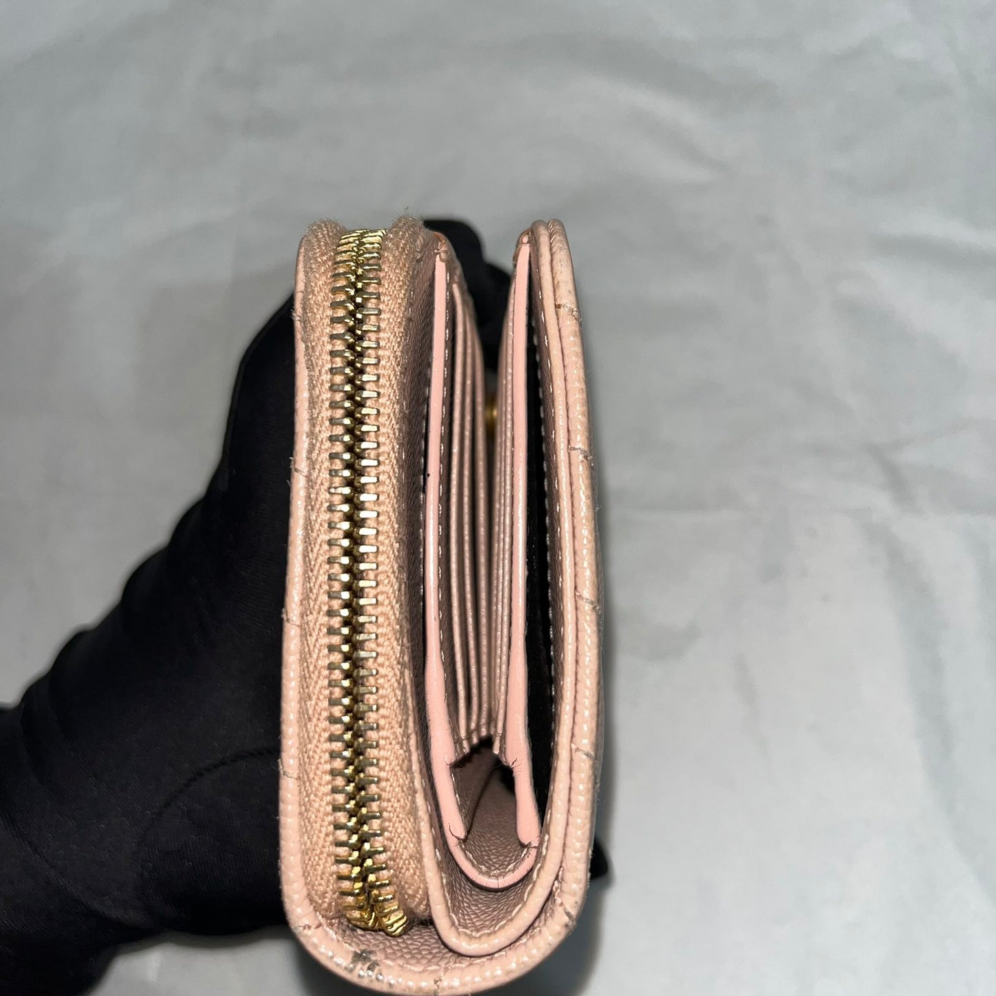 YSL Bi-Fold Wallet, Pink β 3.9"H x 4.5"L x 1"W