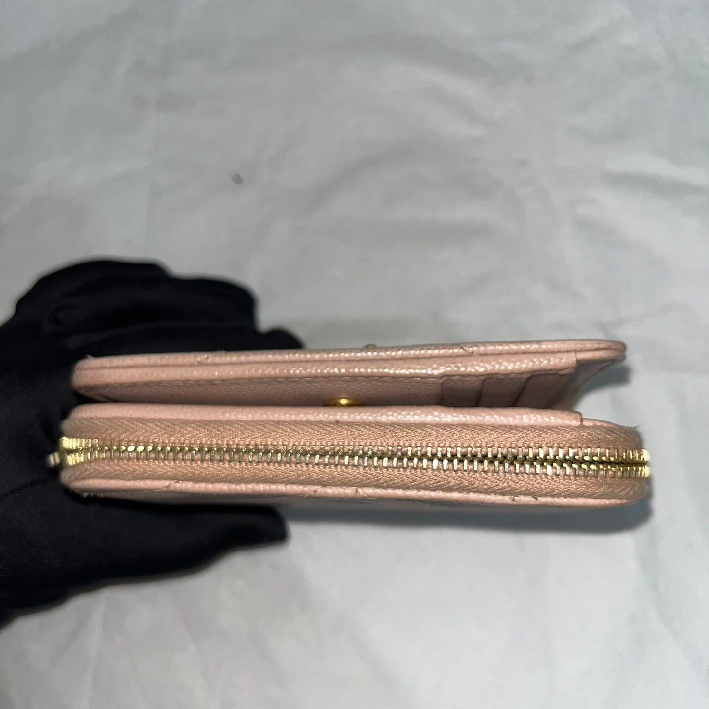 YSL Bi-Fold Wallet, Pink β 3.9"H x 4.5"L x 1"W