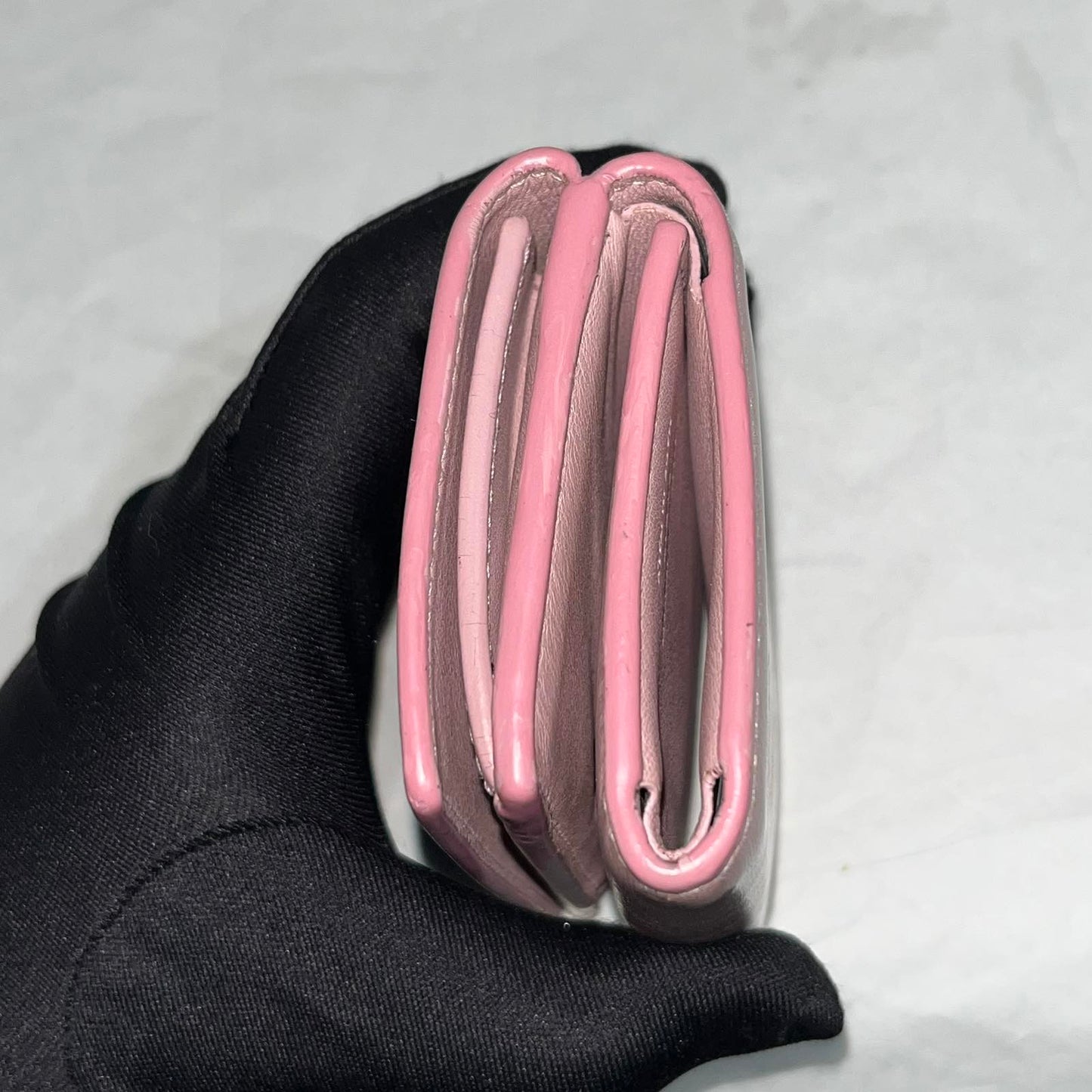 YSL Tri-Fold Wallet, Pink β 3.5"H x 5.5"L x 1.2"W