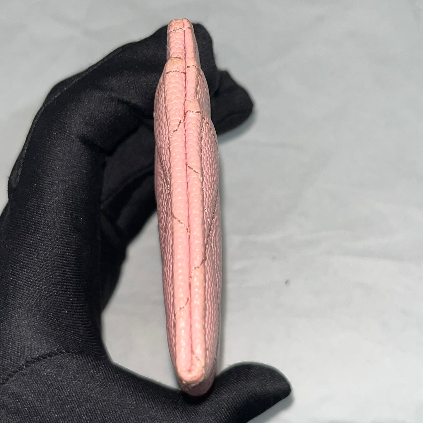 Chanel Card Holder, 22C Pink Caviar β 3"H x 4.3"L